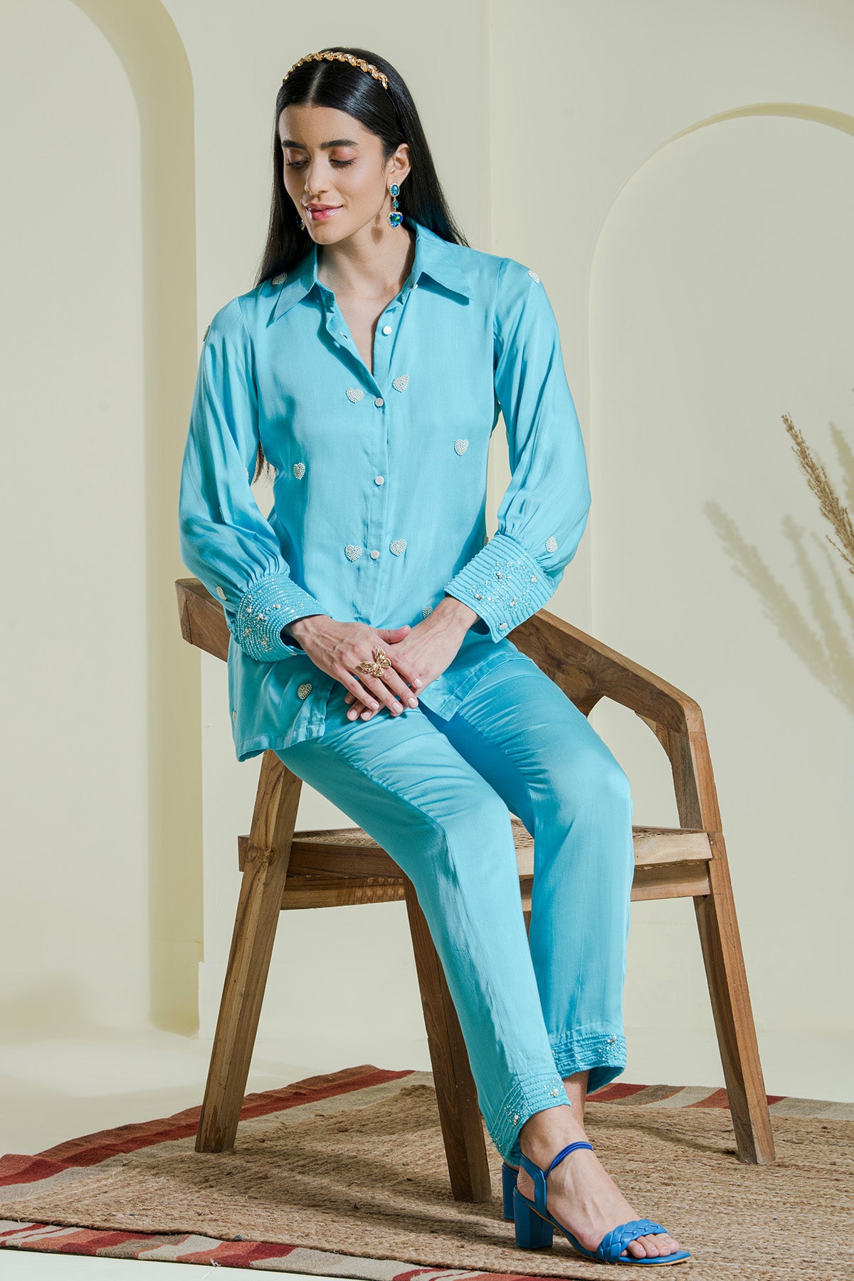 Blue Cotton Beads Co-ord Set