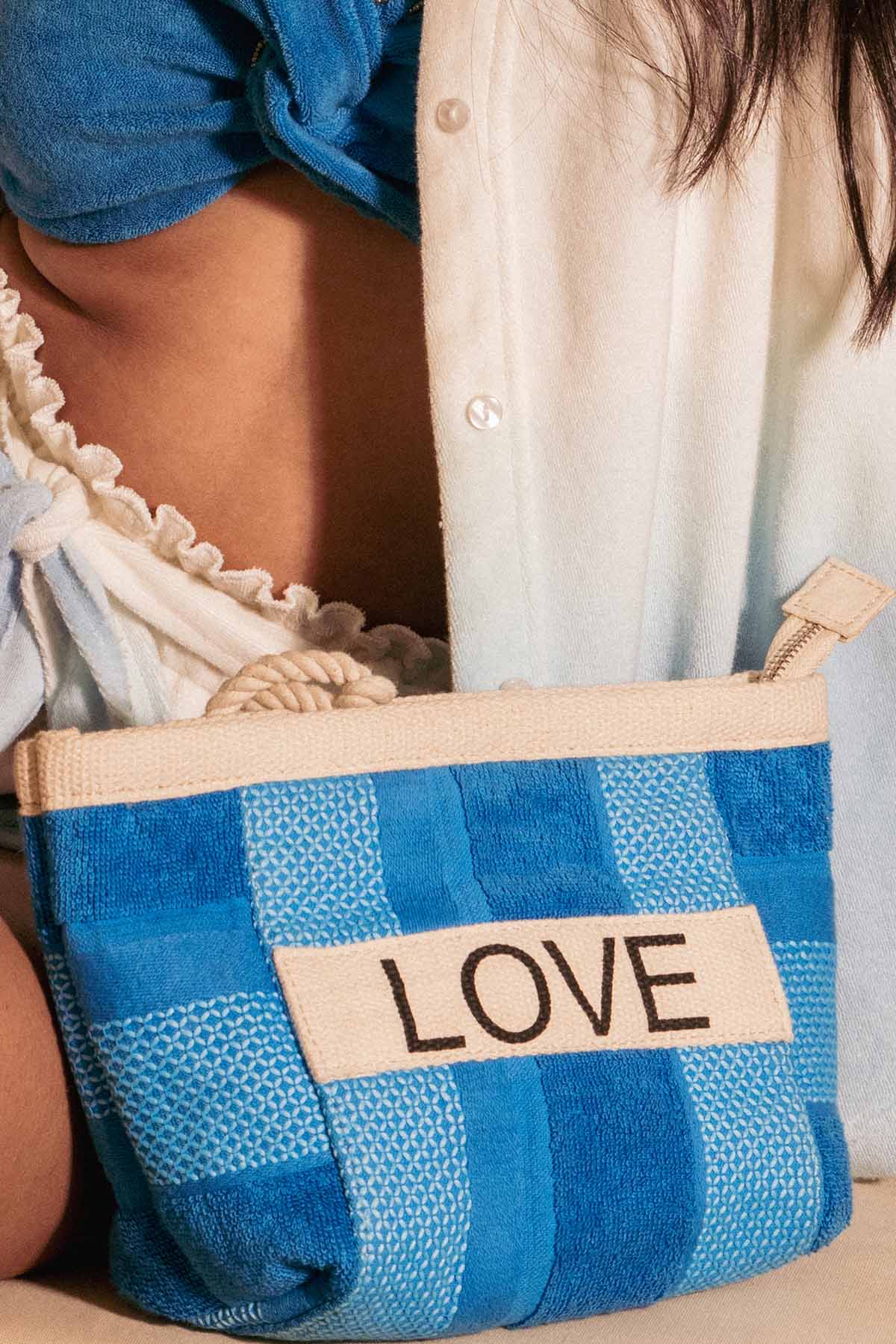 Blue Cotton Checkered Tote Bag