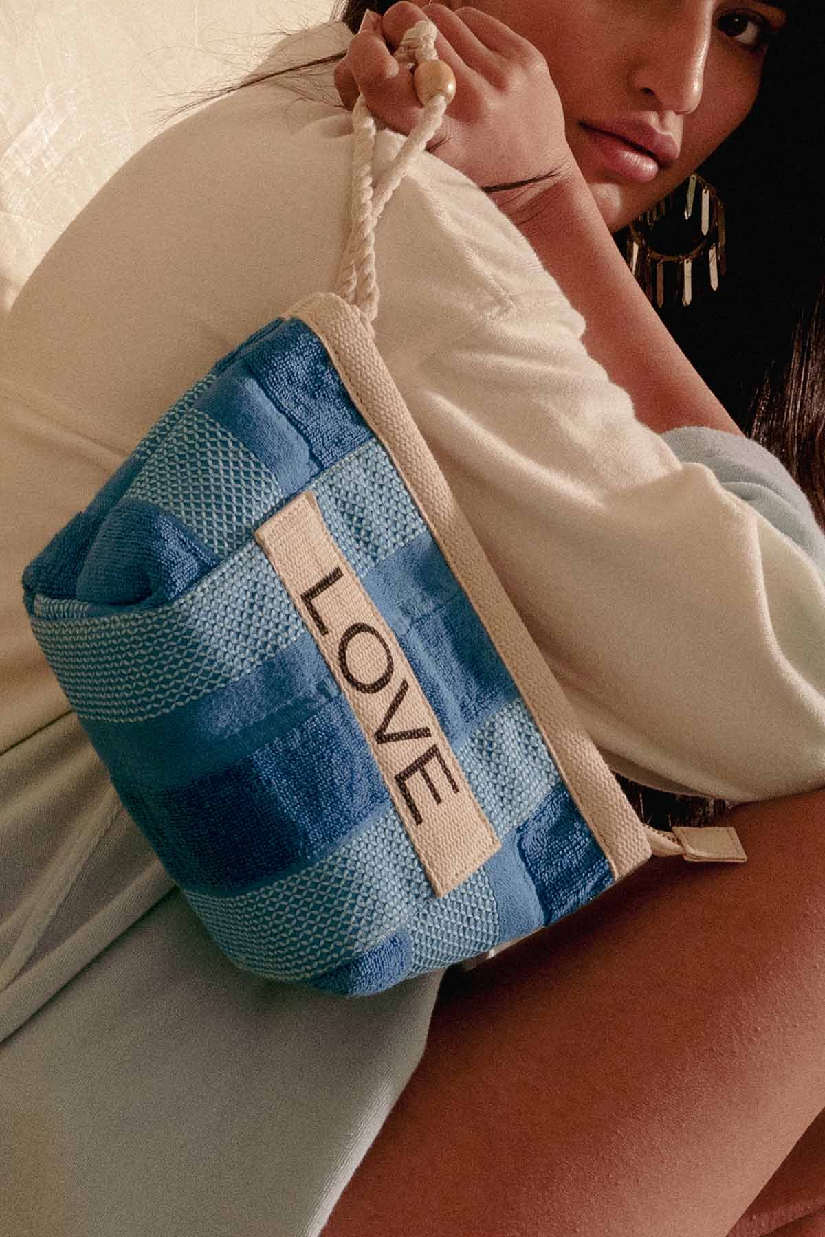 Blue Cotton Checkered Tote Bag