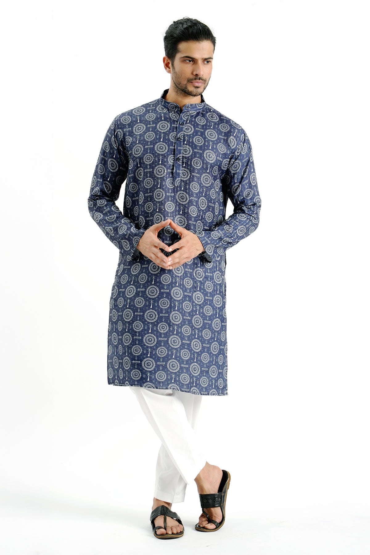 Buy Blue Cotton Crochet Print Kurta for women by Priyanka Jain online available at scrollnshops