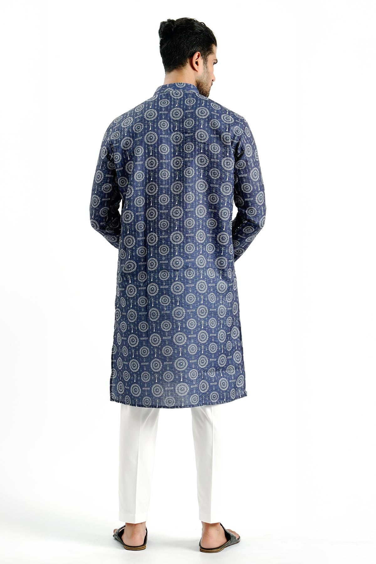 Blue Cotton Crochet Print Kurta