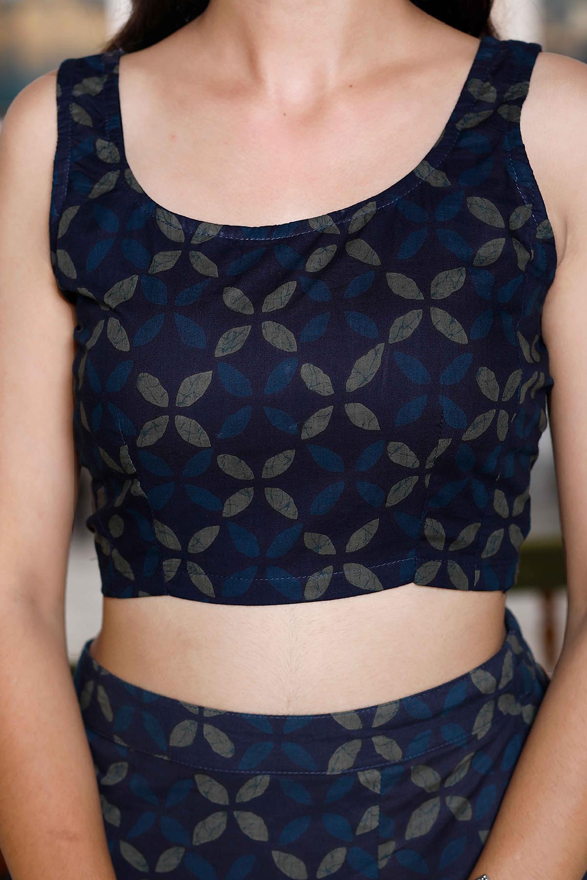 Blue Cotton Crop Top & Skirt