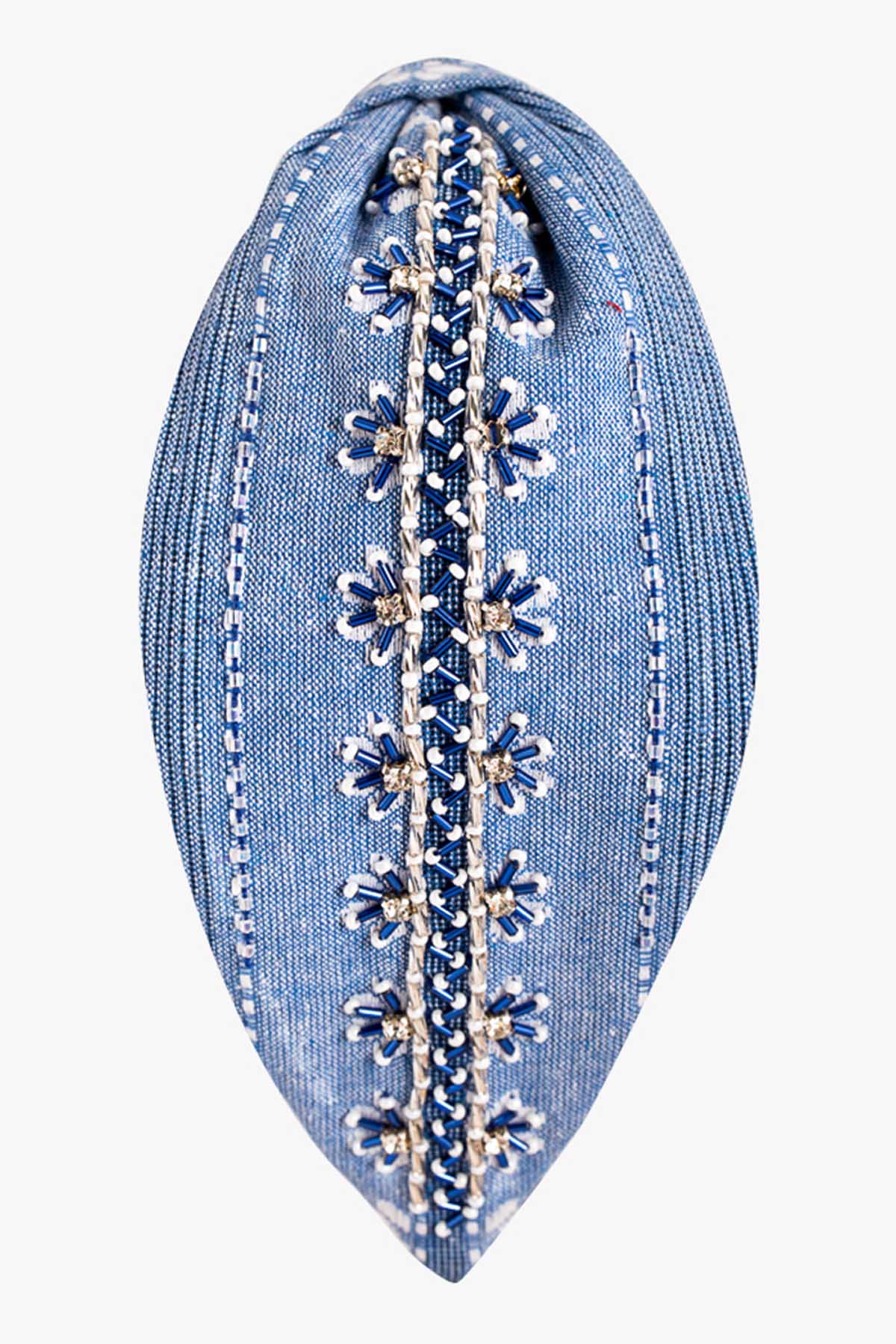 Blue Cotton Embellished Headband