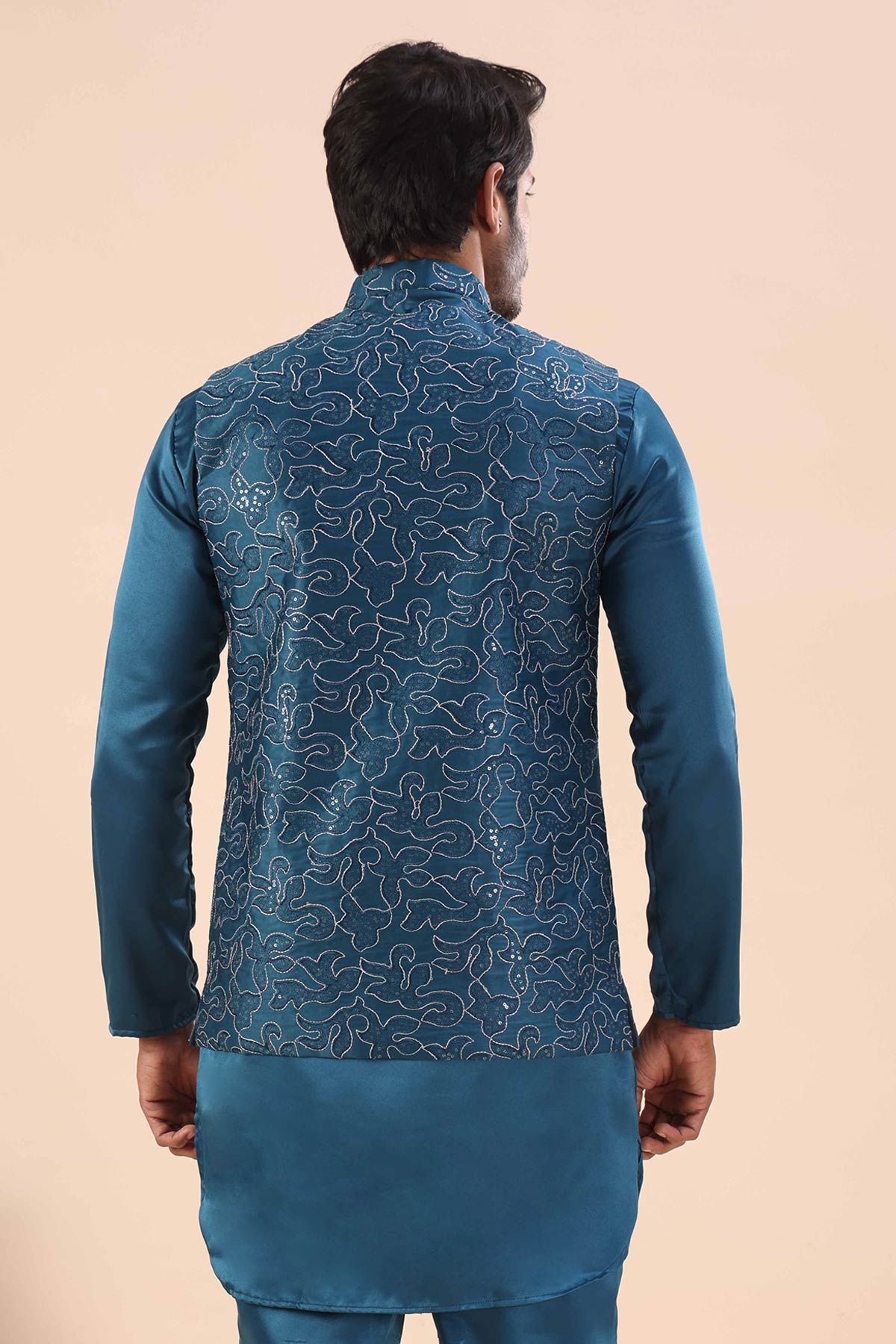 Blue Cotton Embroidered Bundi