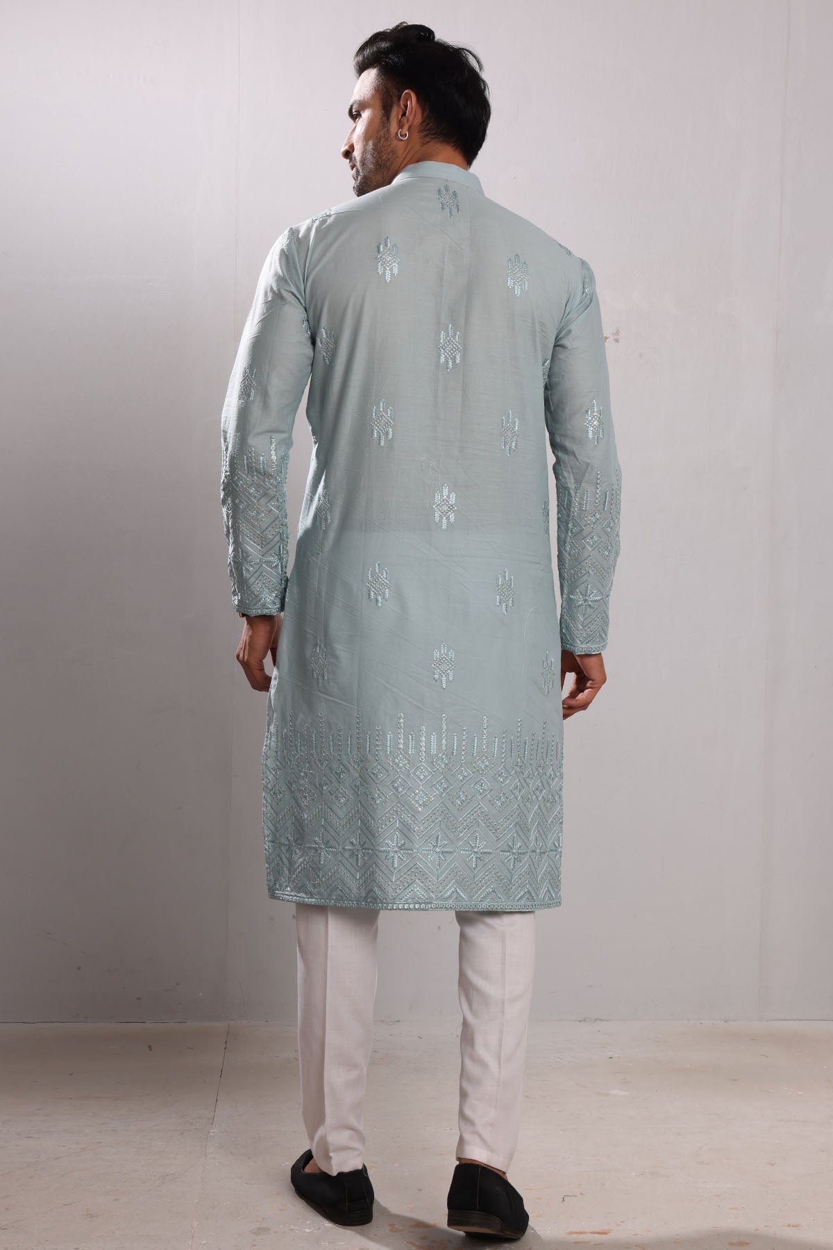 Blue Cotton Embroidered Kurta