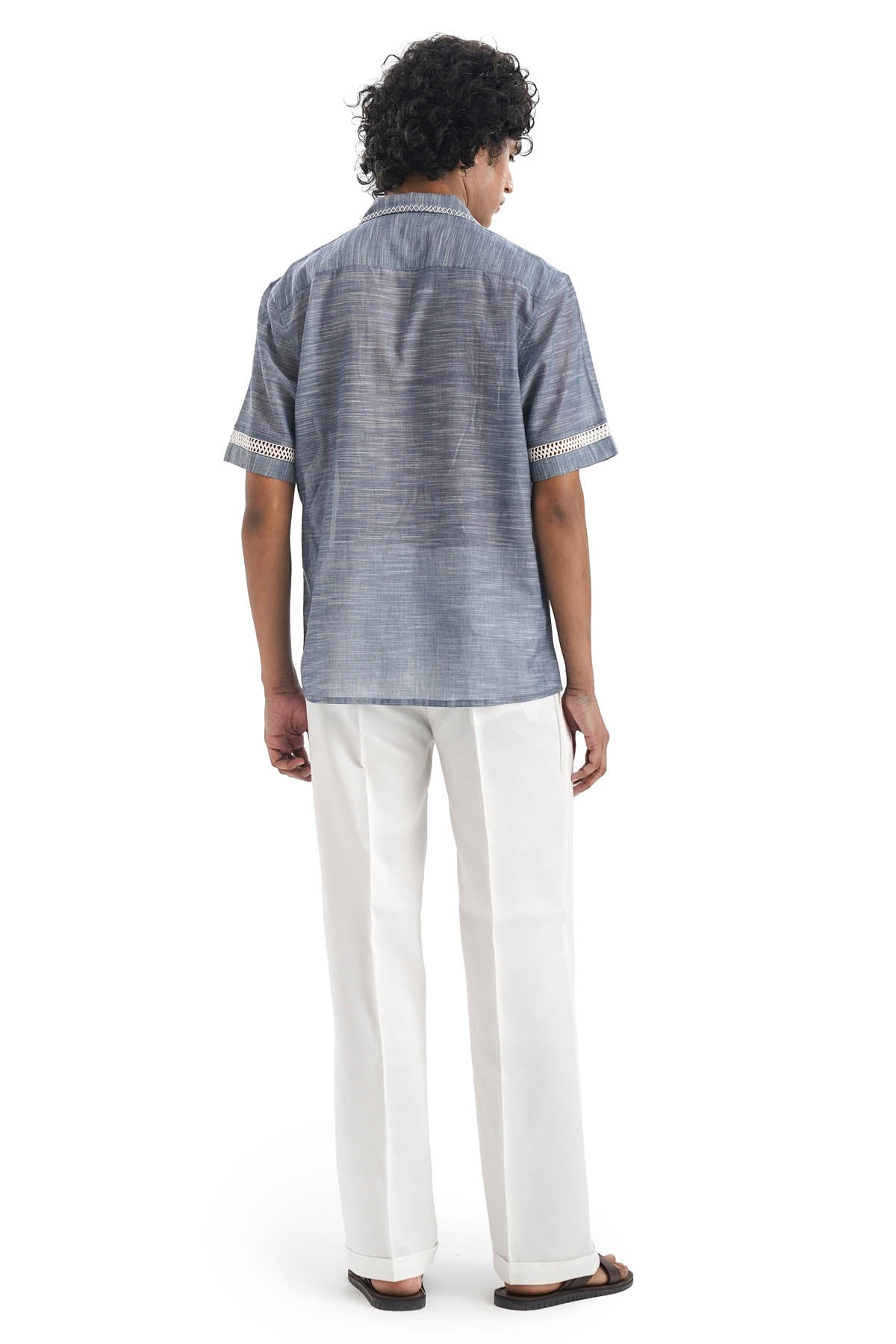 Blue Cotton Embroidered Shirt