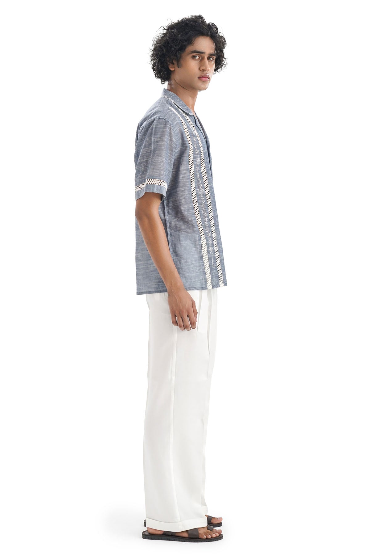 Blue Cotton Embroidered Shirt