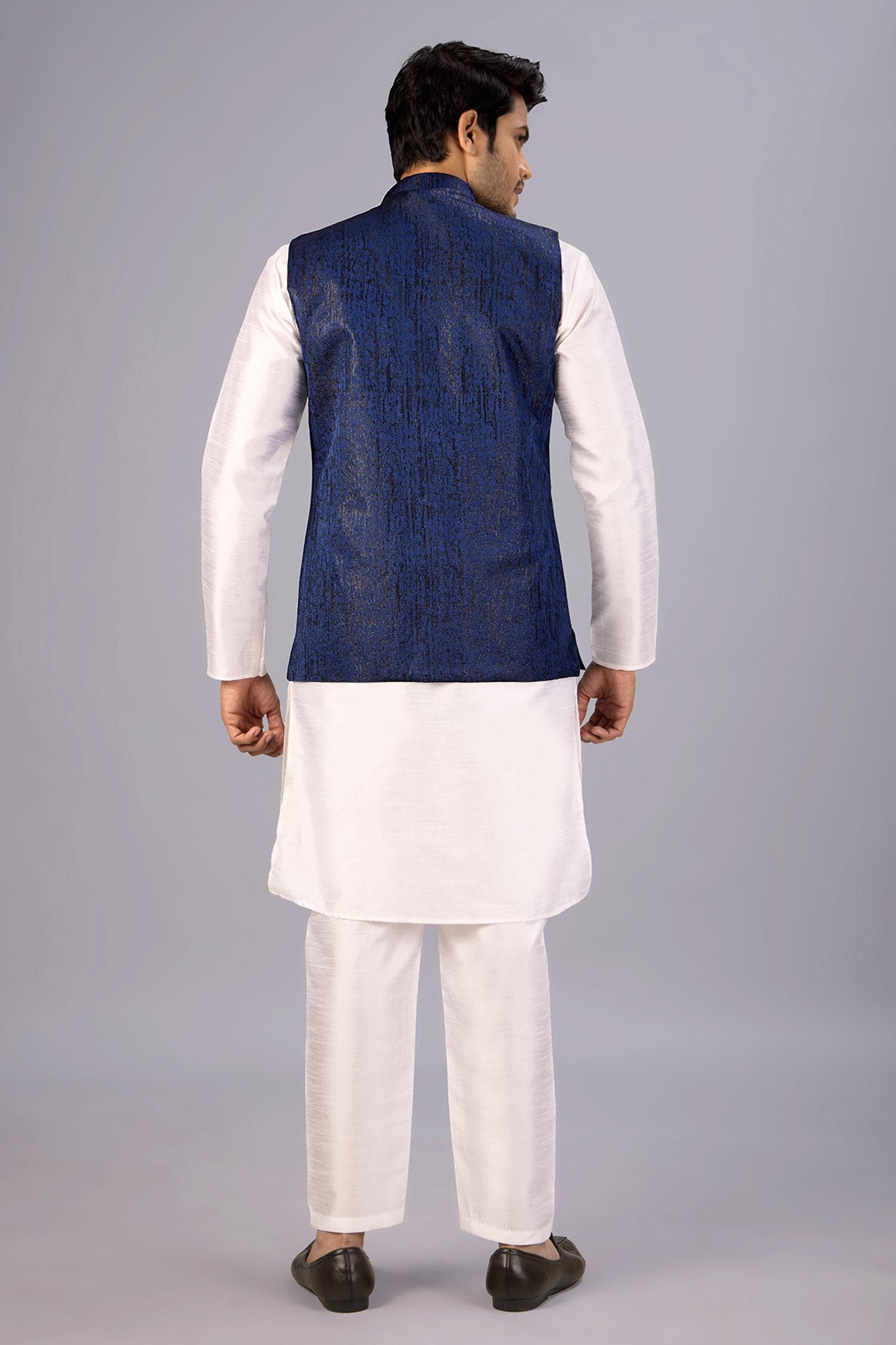 Blue Cotton jacquard Work Bundi