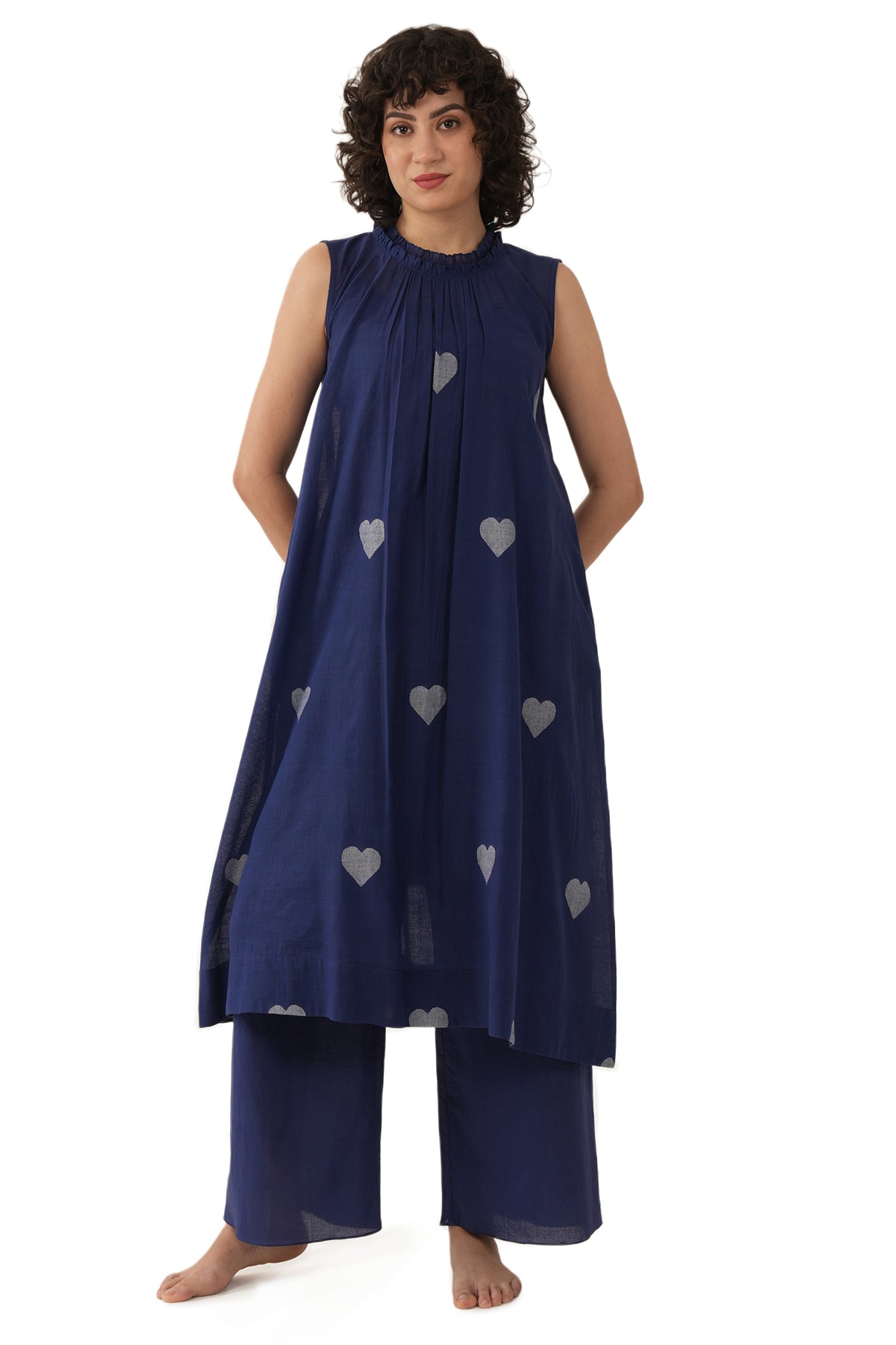 Blue Cotton Jamdani kurta Set