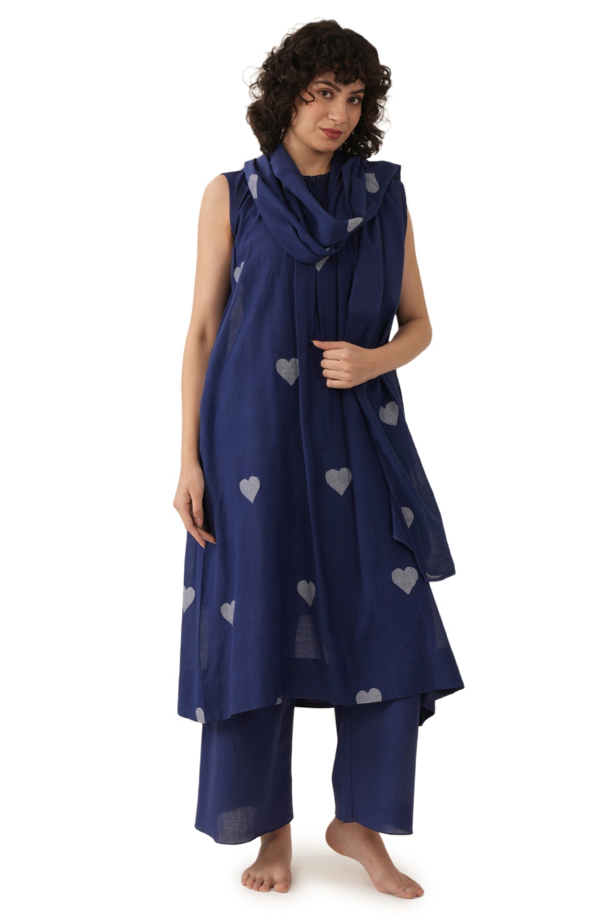 Buy Blue Cotton Jamdani kurta Set for women by Khat Clothing online available at scrollnshops