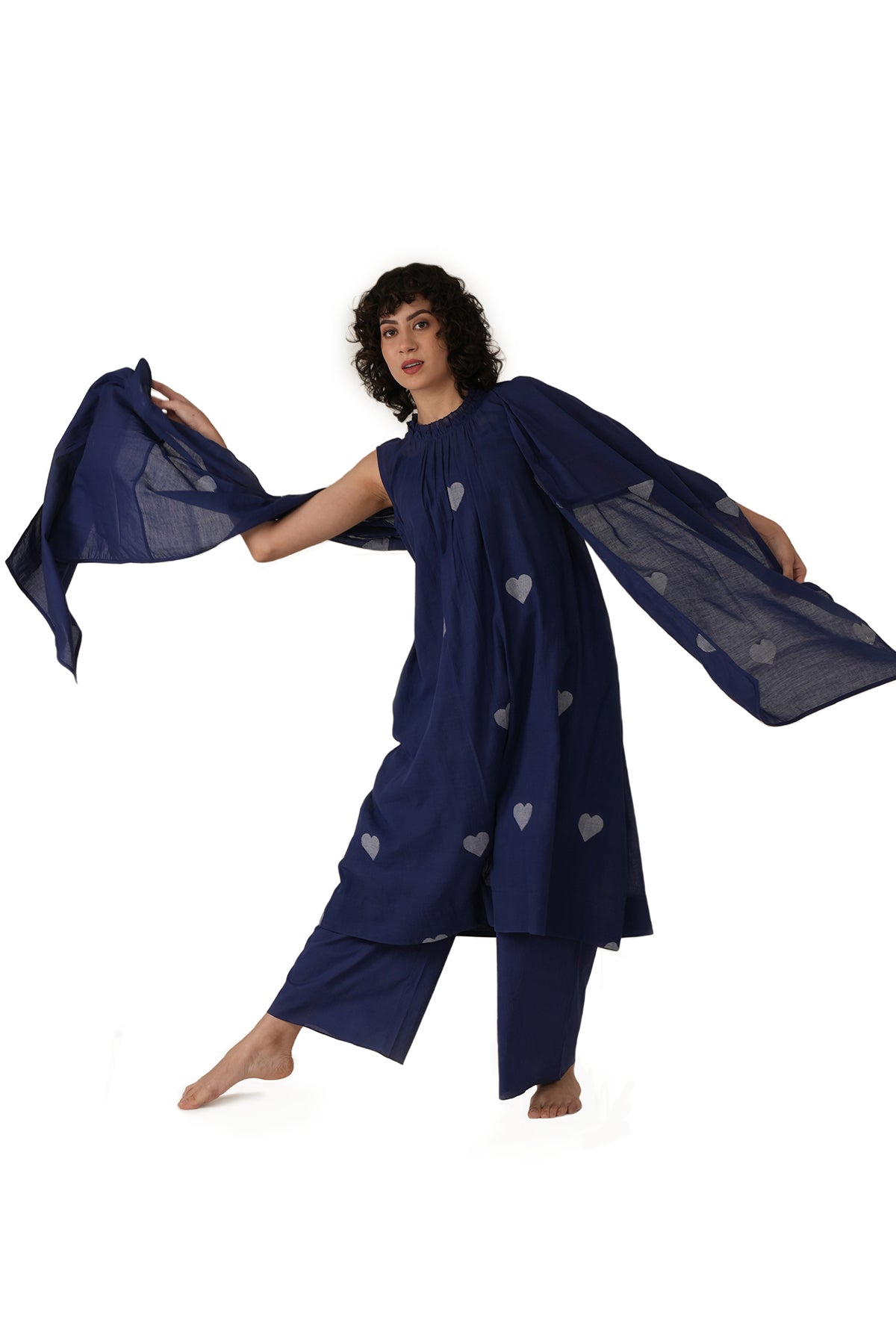 Blue Cotton Jamdani kurta Set