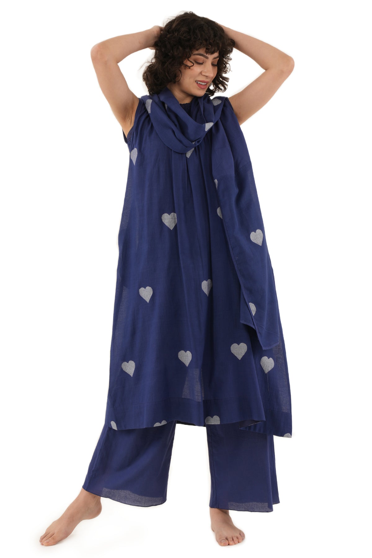 Blue Cotton Jamdani kurta Set