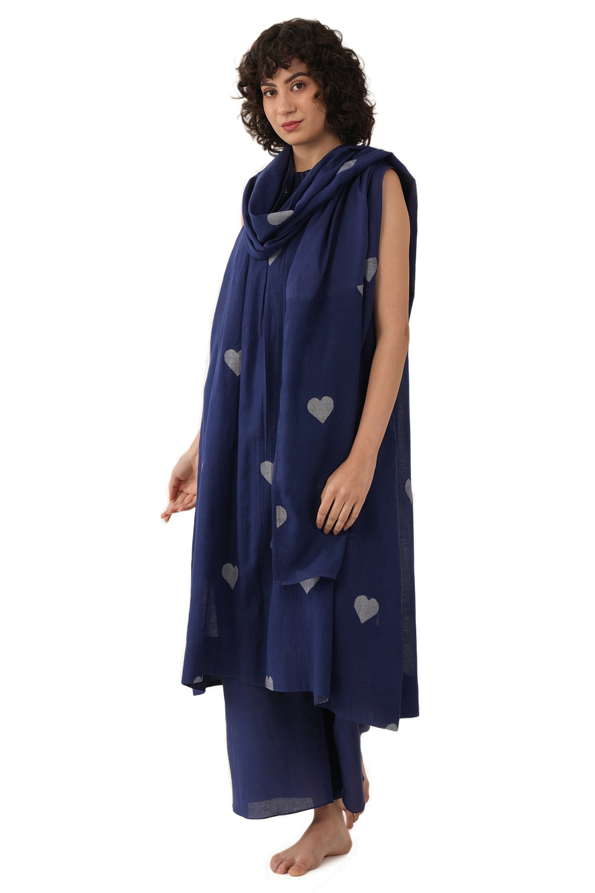 Blue Cotton Jamdani kurta Set
