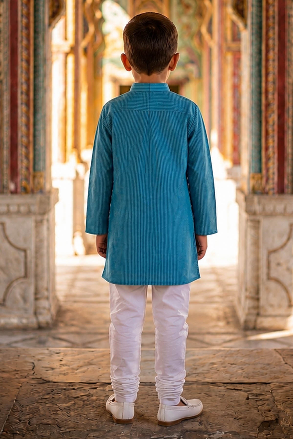 Blue Cotton Kantha Kurta Set