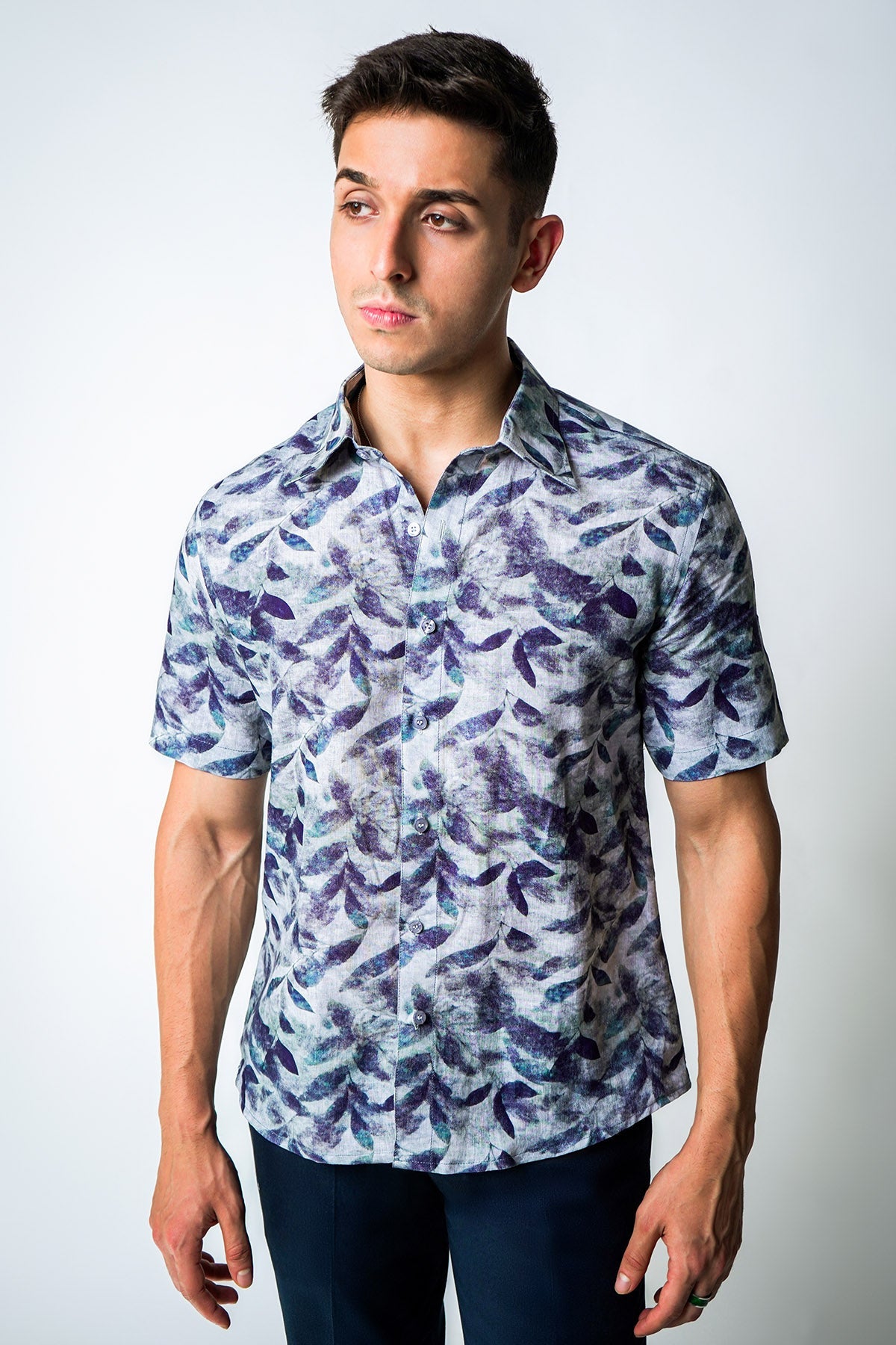 Buy Blue Cotton Leaf Printed Shirt for men by House of Sheriff online available at scrollnshops