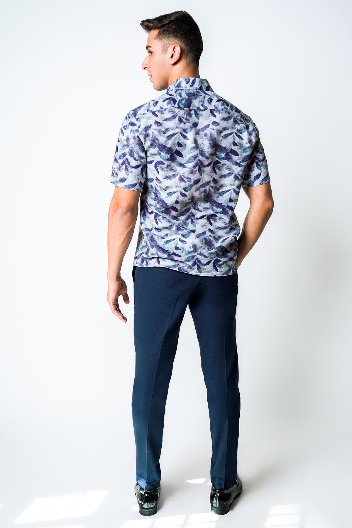 Blue Cotton Leaf Printed Shirt