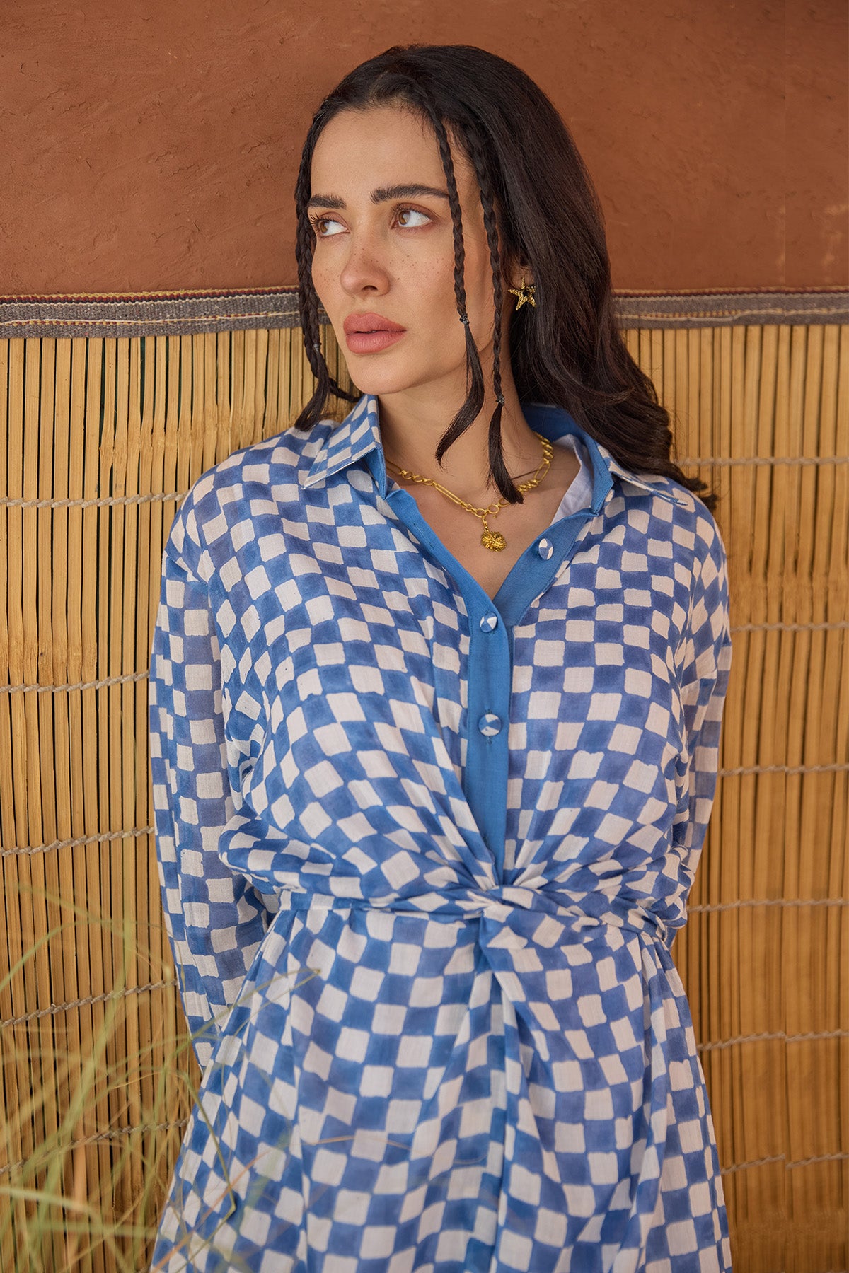 Blue Cotton Mulmul Shirt Dress