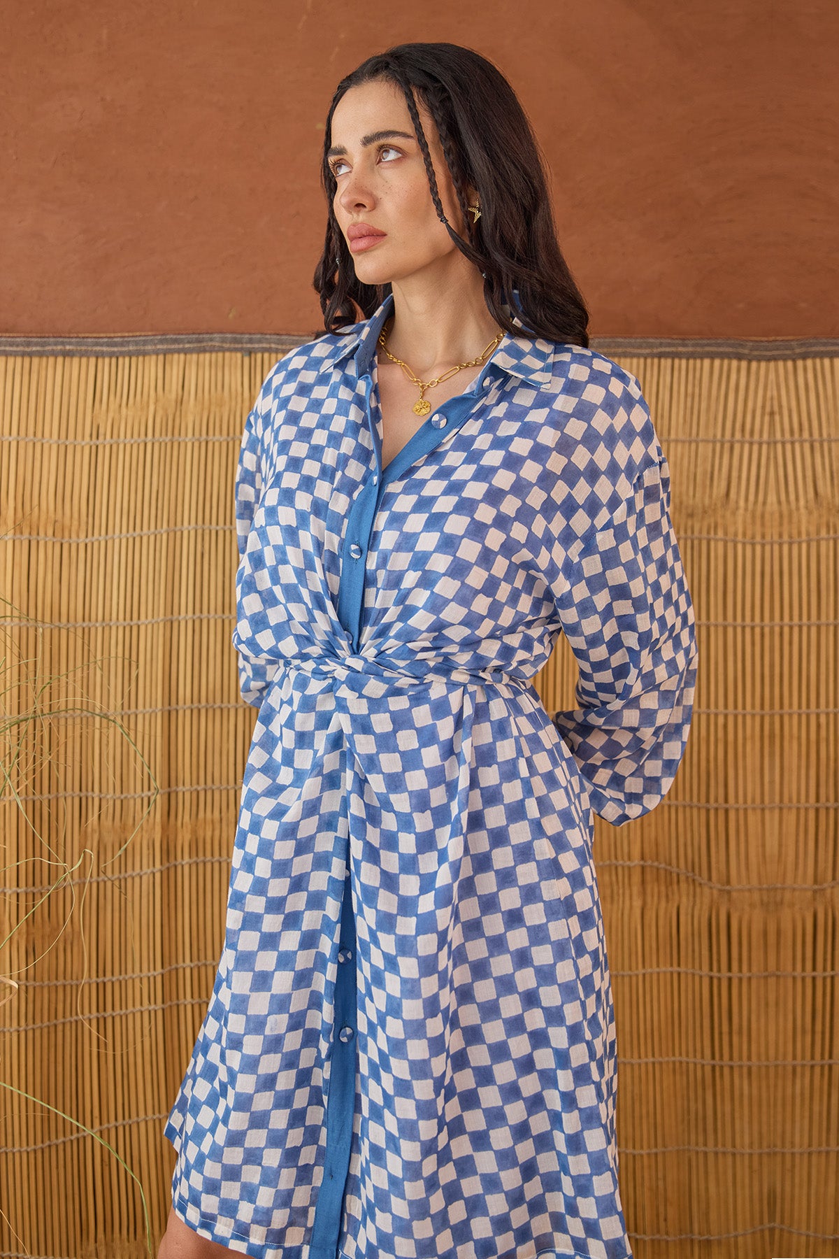Blue Cotton Mulmul Shirt Dress