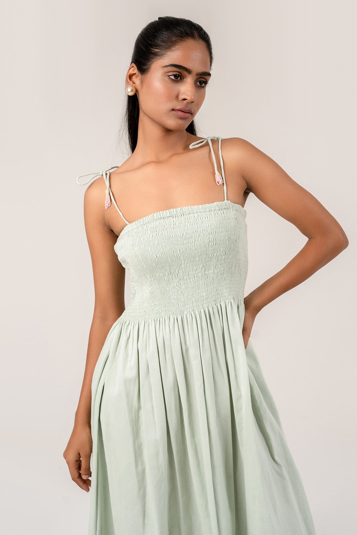 Blue Cotton Off-Shoulder Dress