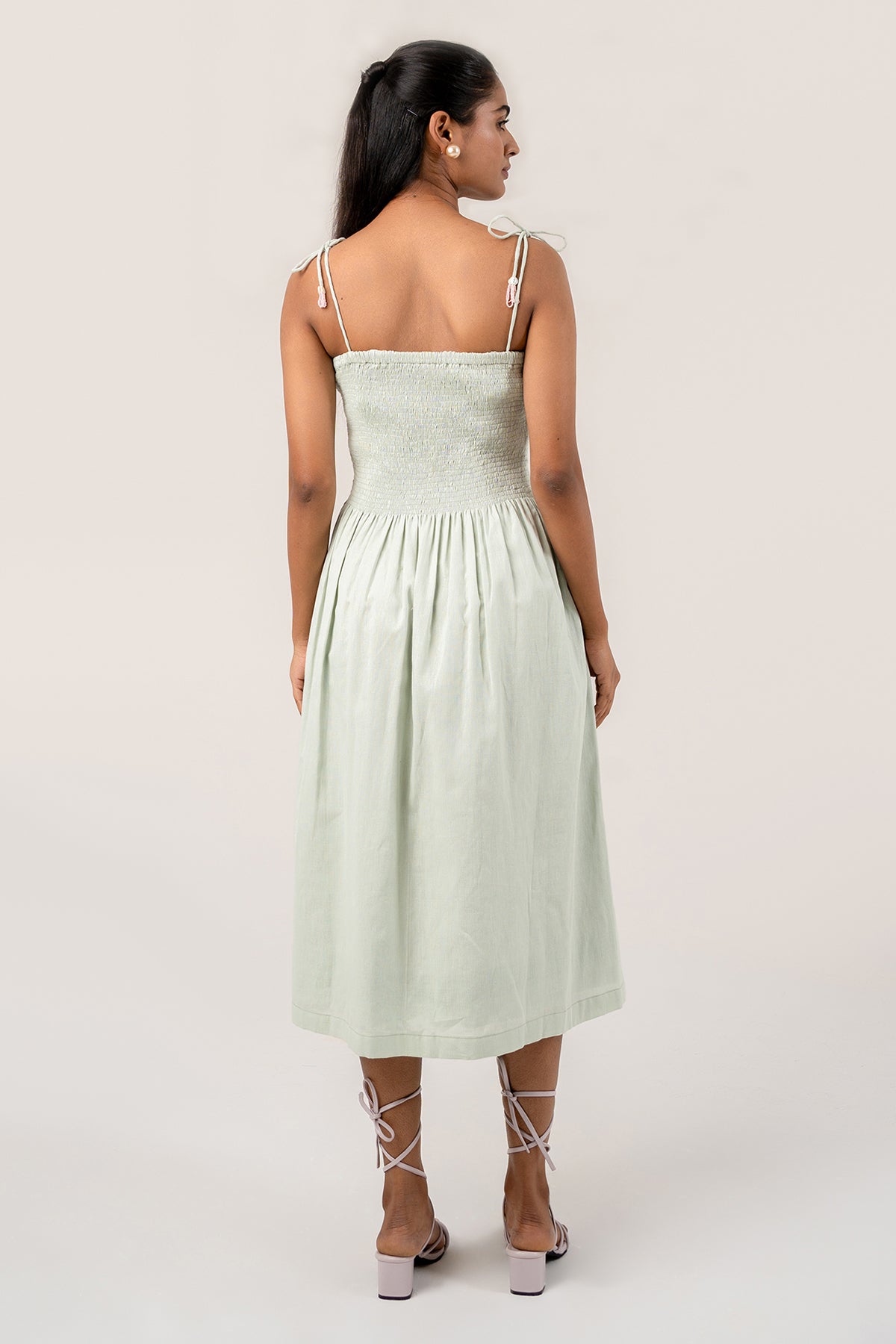 Blue Cotton Off-Shoulder Dress