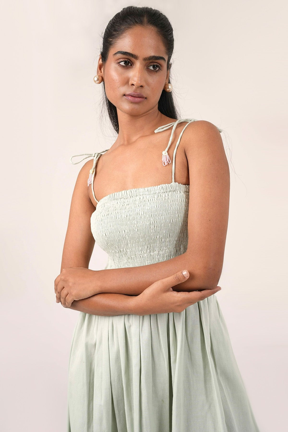 Blue Cotton Off-Shoulder Dress