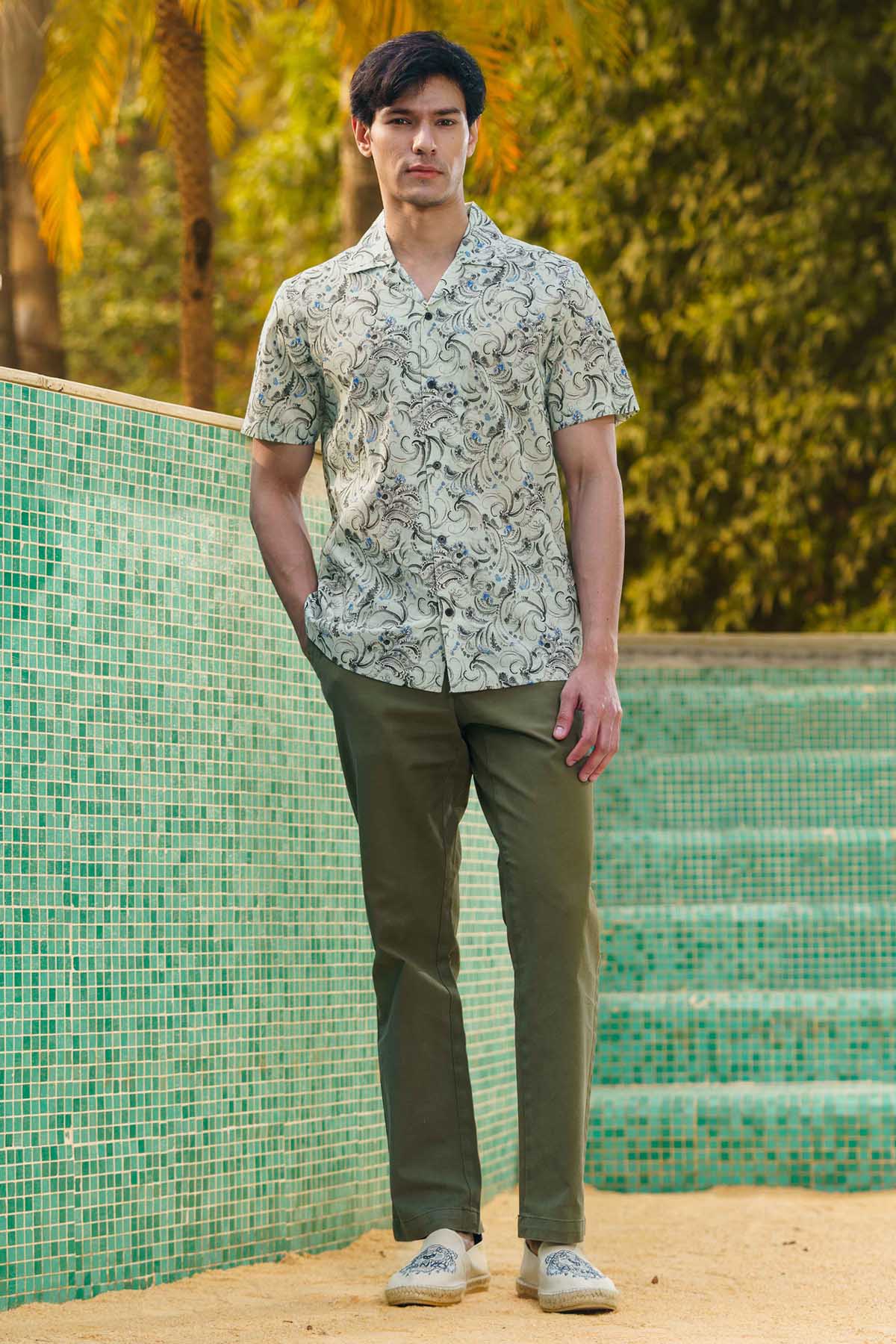 Blue Cotton Paisley Print Shirt