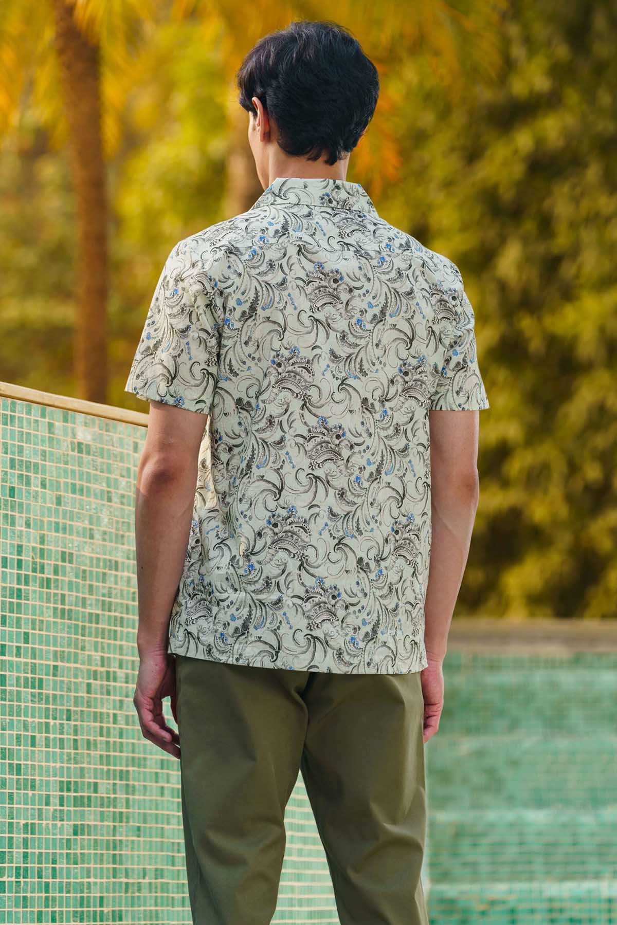 Blue Cotton Paisley Print Shirt