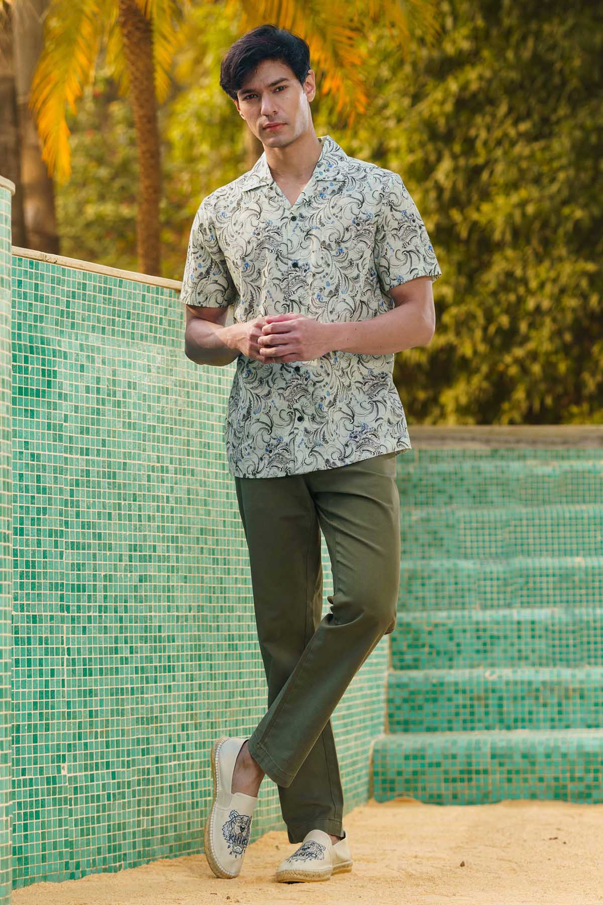 Blue Cotton Paisley Print Shirt