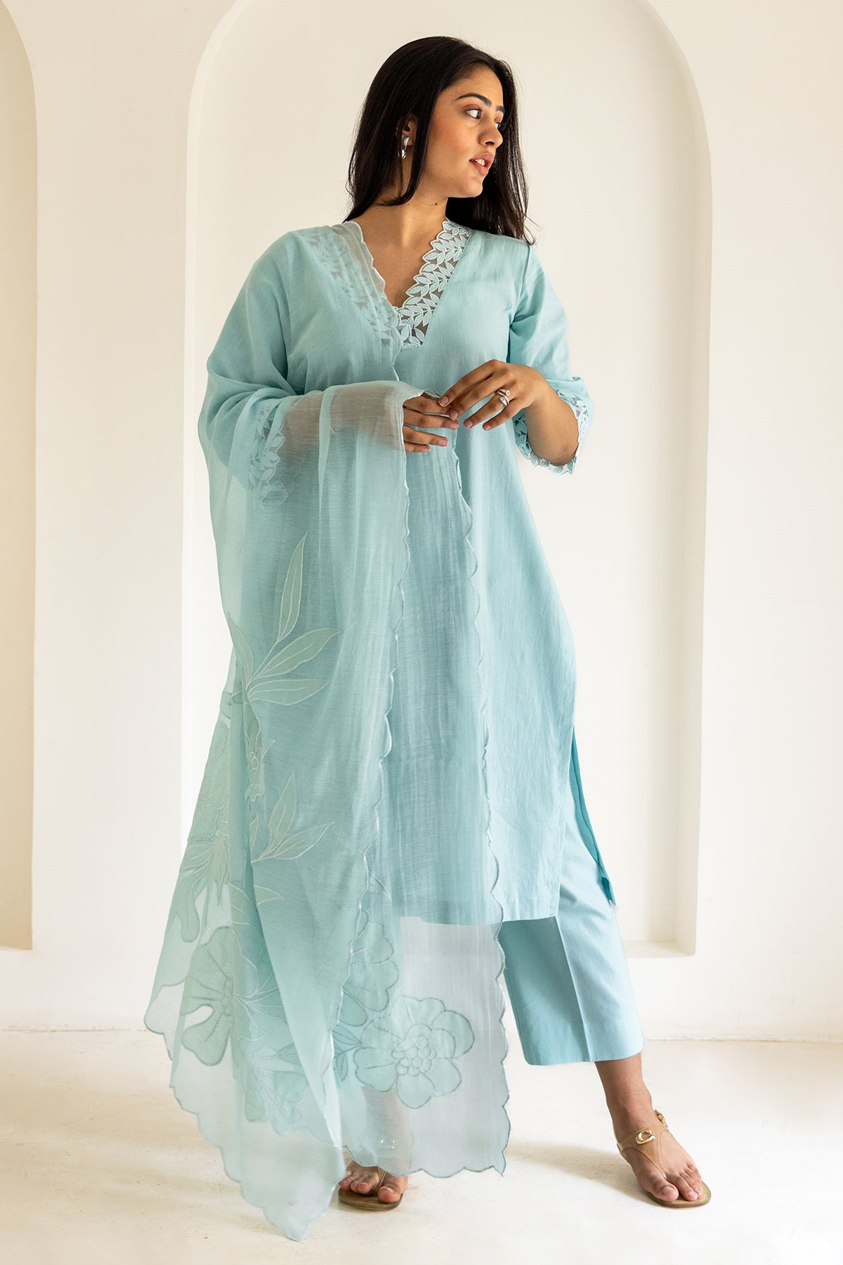 Buy Blue Cotton Patchwork Kurta Set by The Hemming Bird for Women online at ScrollnShops