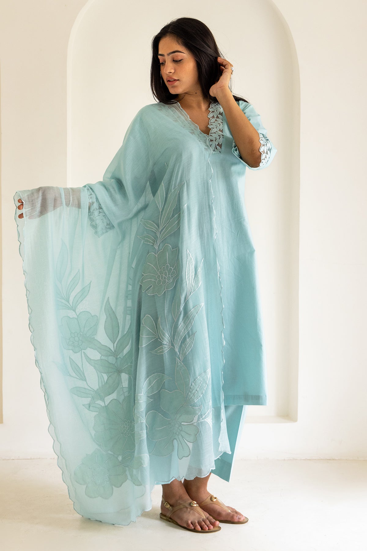 Blue Cotton Patchwork Kurta Set