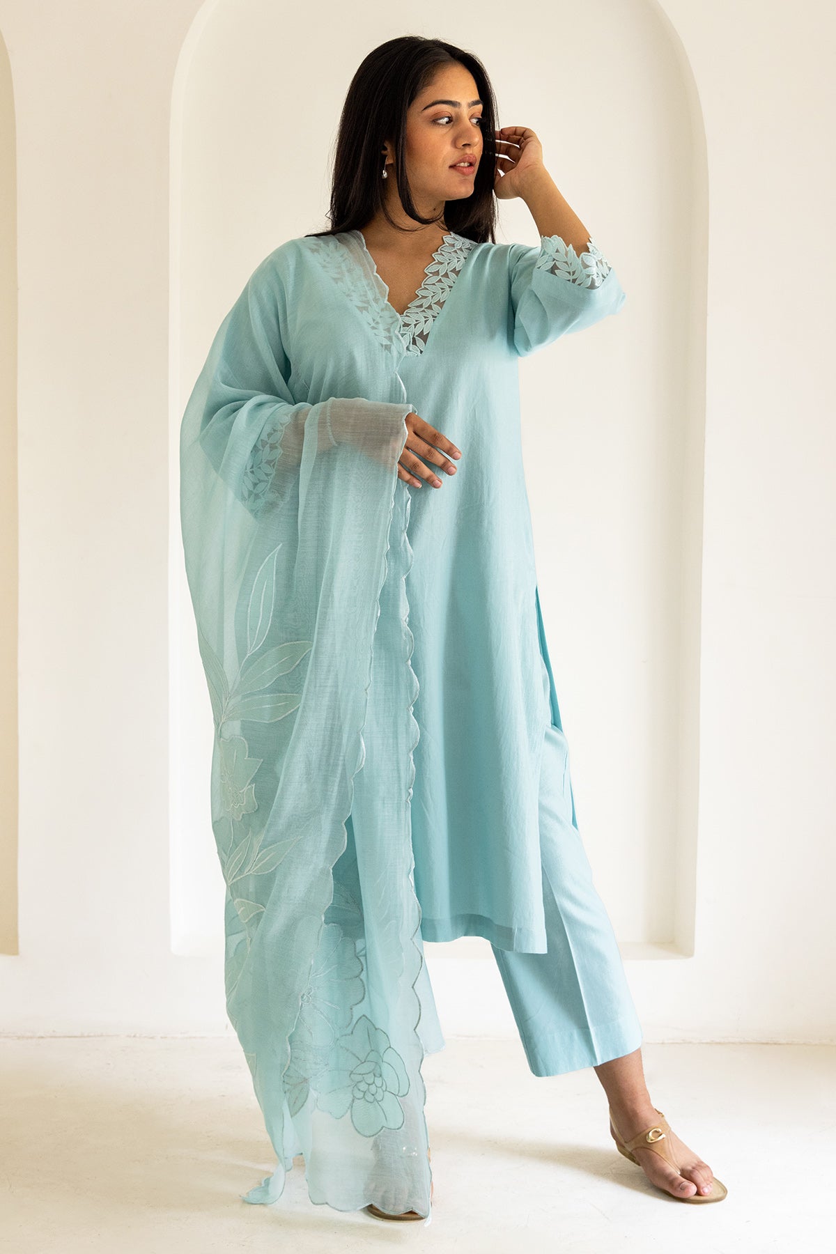 Blue Cotton Patchwork Kurta Set