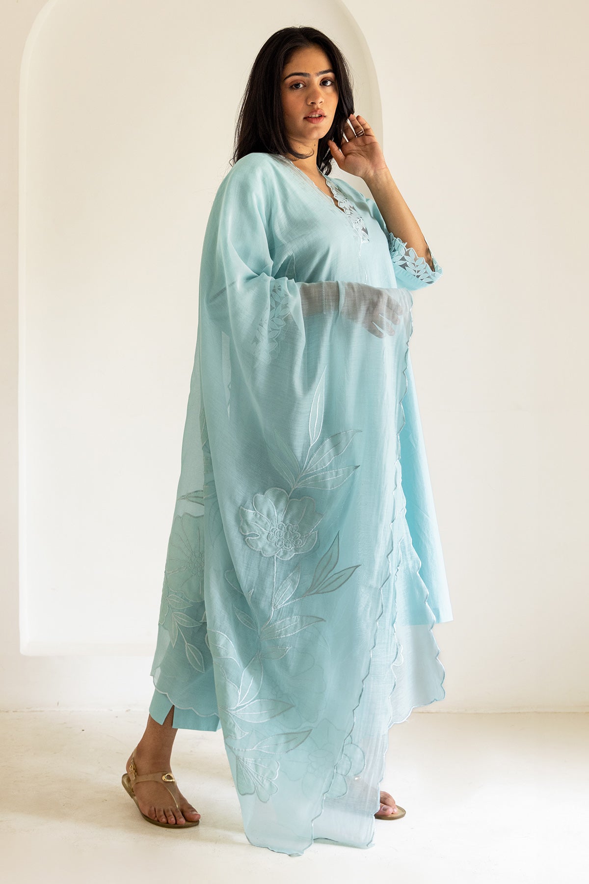 Blue Cotton Patchwork Kurta Set