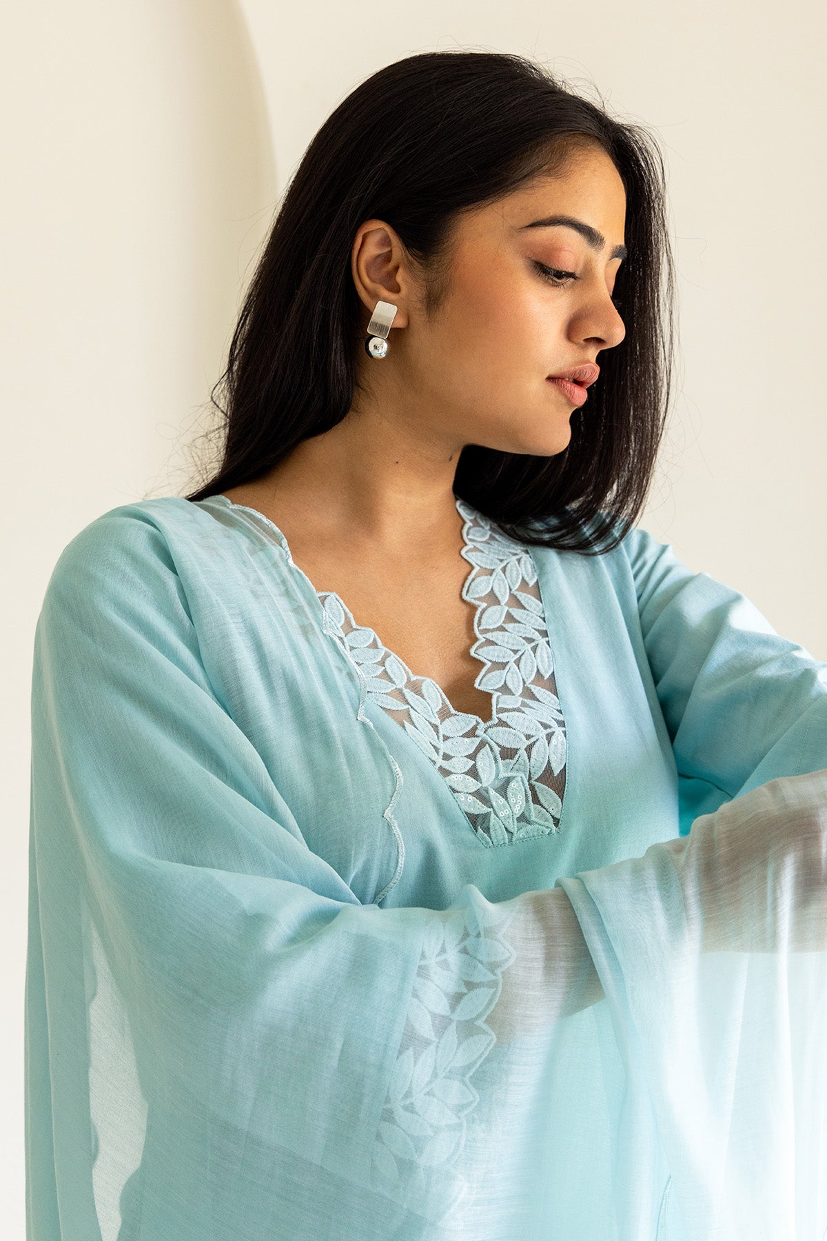 Blue Cotton Patchwork Kurta Set