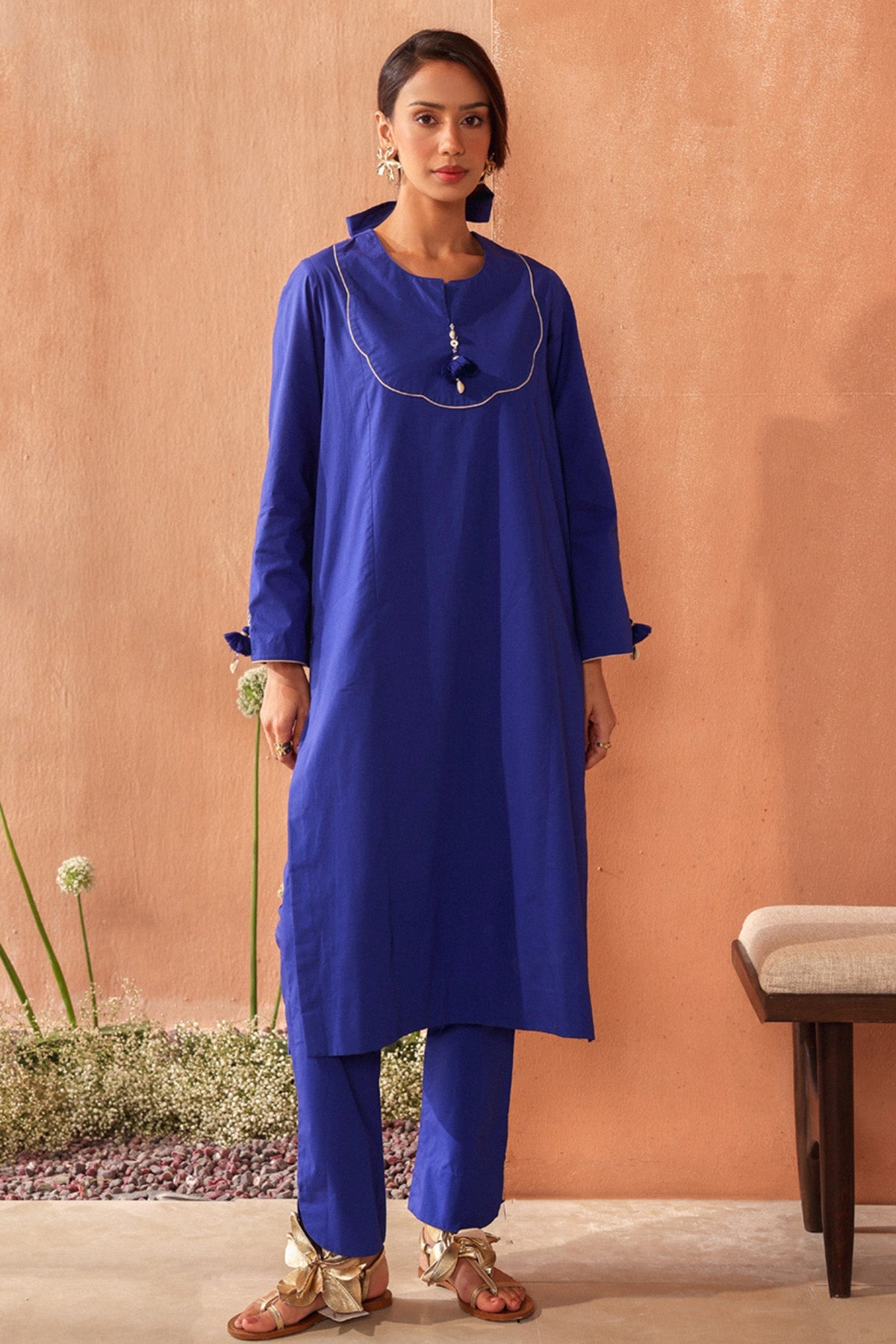 Buy Blue Cotton Poplin Kurta Set by Seema Nanda for women online at ScrollnShops