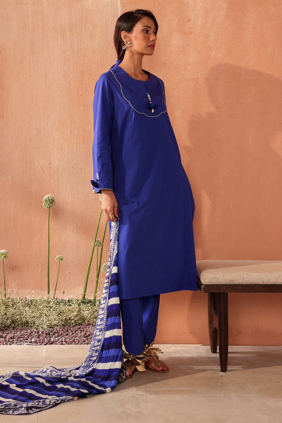 Blue Cotton Poplin Kurta Set