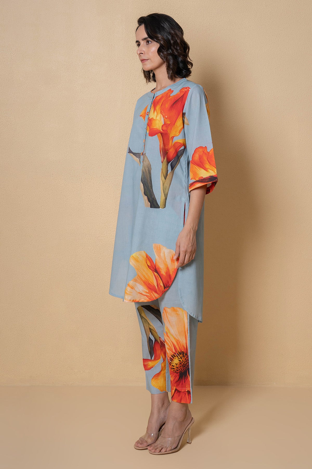 Blue Cotton Print Kurta Set