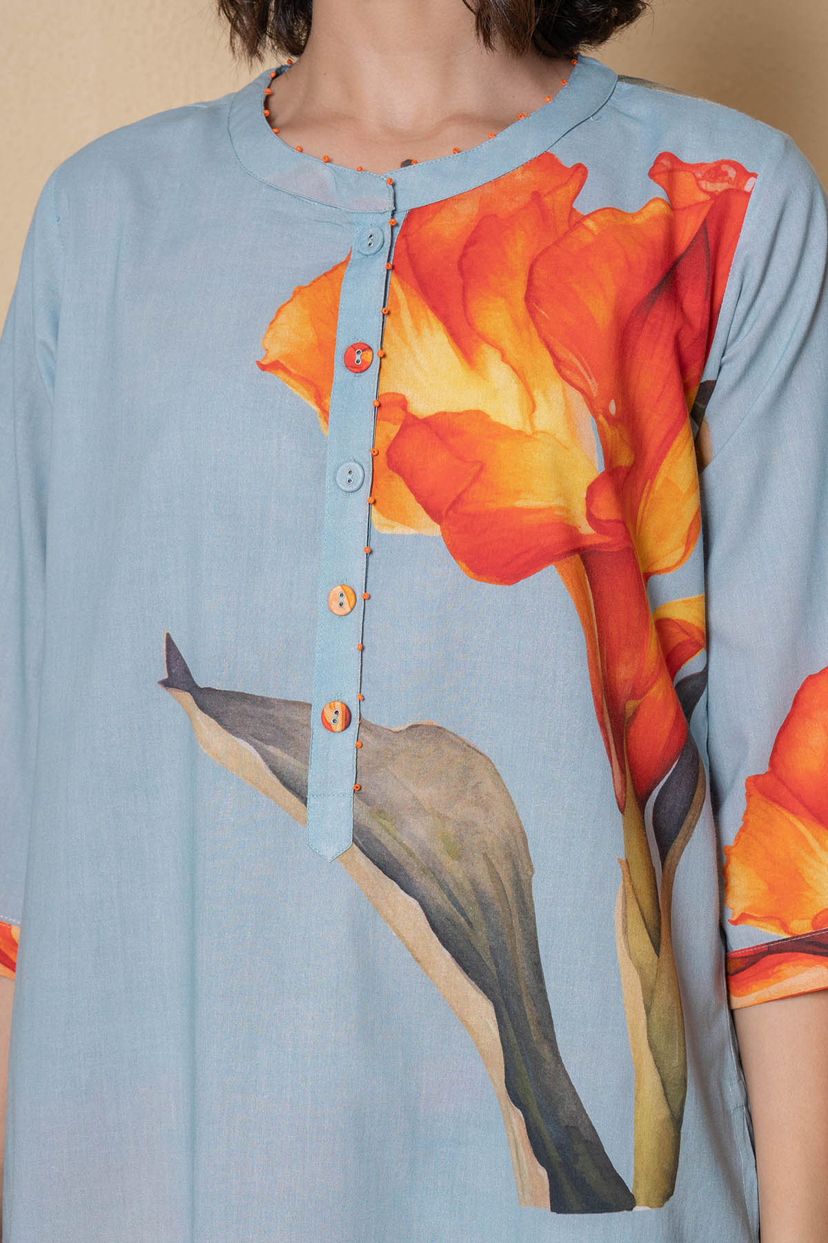 Blue Cotton Print Kurta Set