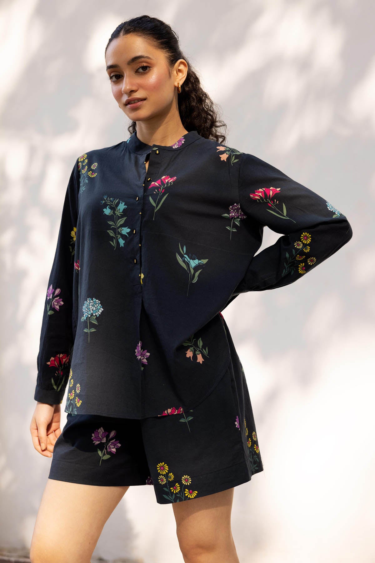 Buy Designer Blue Cotton Printed Co-ord Set Online at ScrollnShops