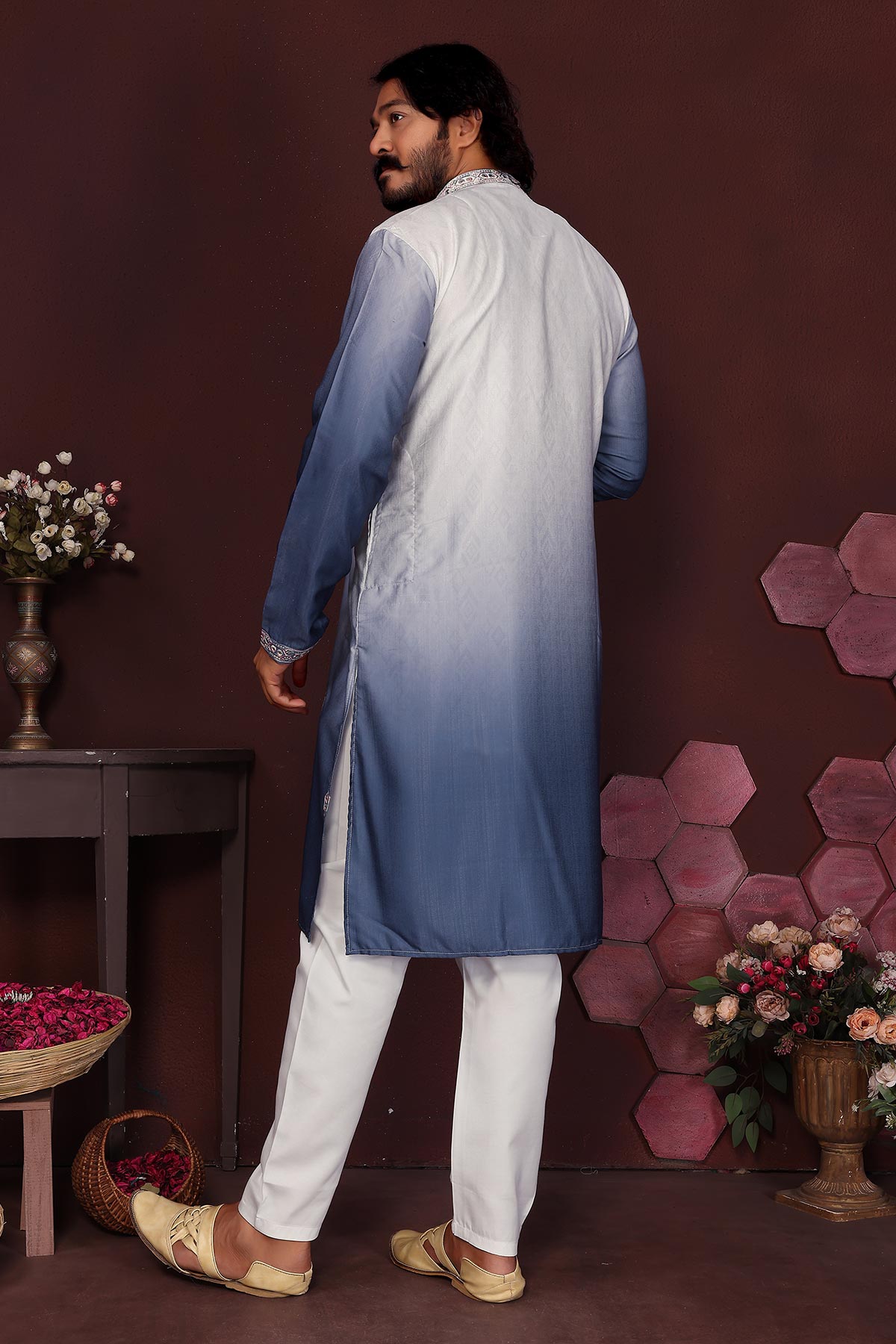 Blue Cotton Sequin Kurta & Pant