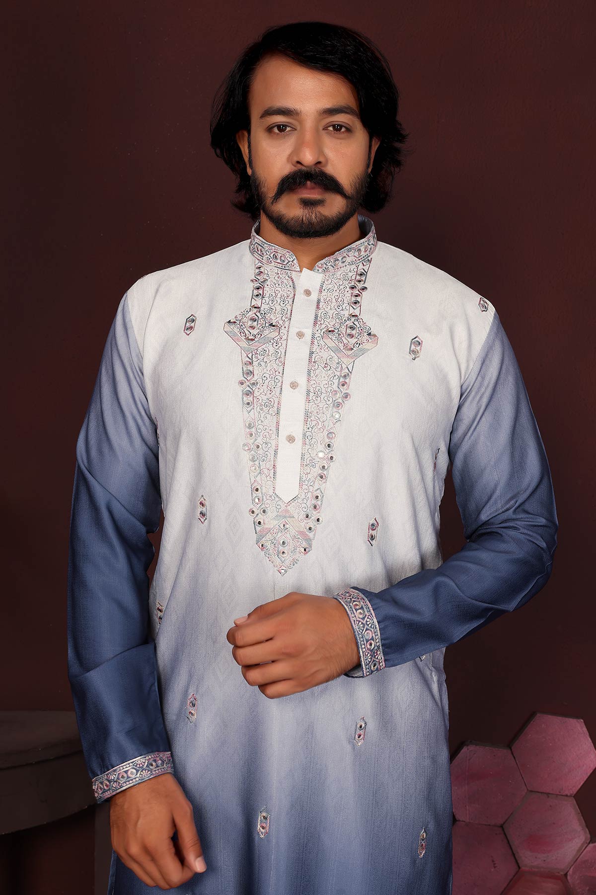Blue Cotton Sequin Kurta & Pant