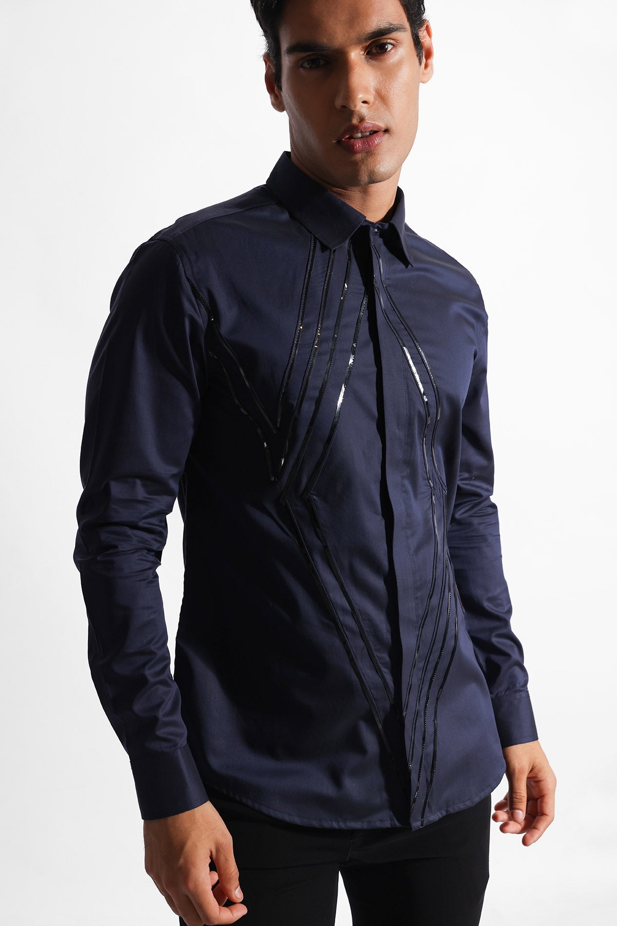 Buy Blue Cotton Shiny Strips Shirt for men by Paarsh Atelier online available at scrollnshops
