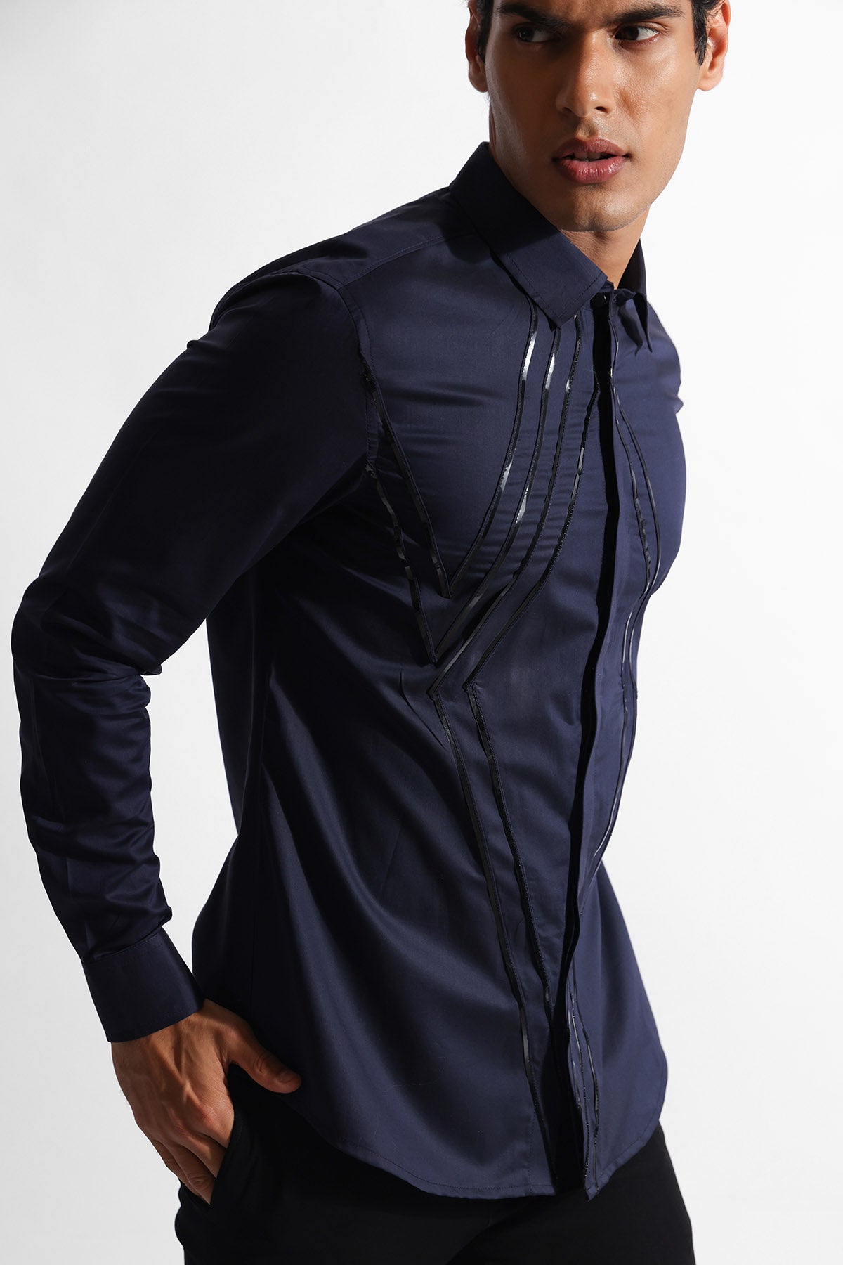 Blue Cotton Shiny Strips Shirt