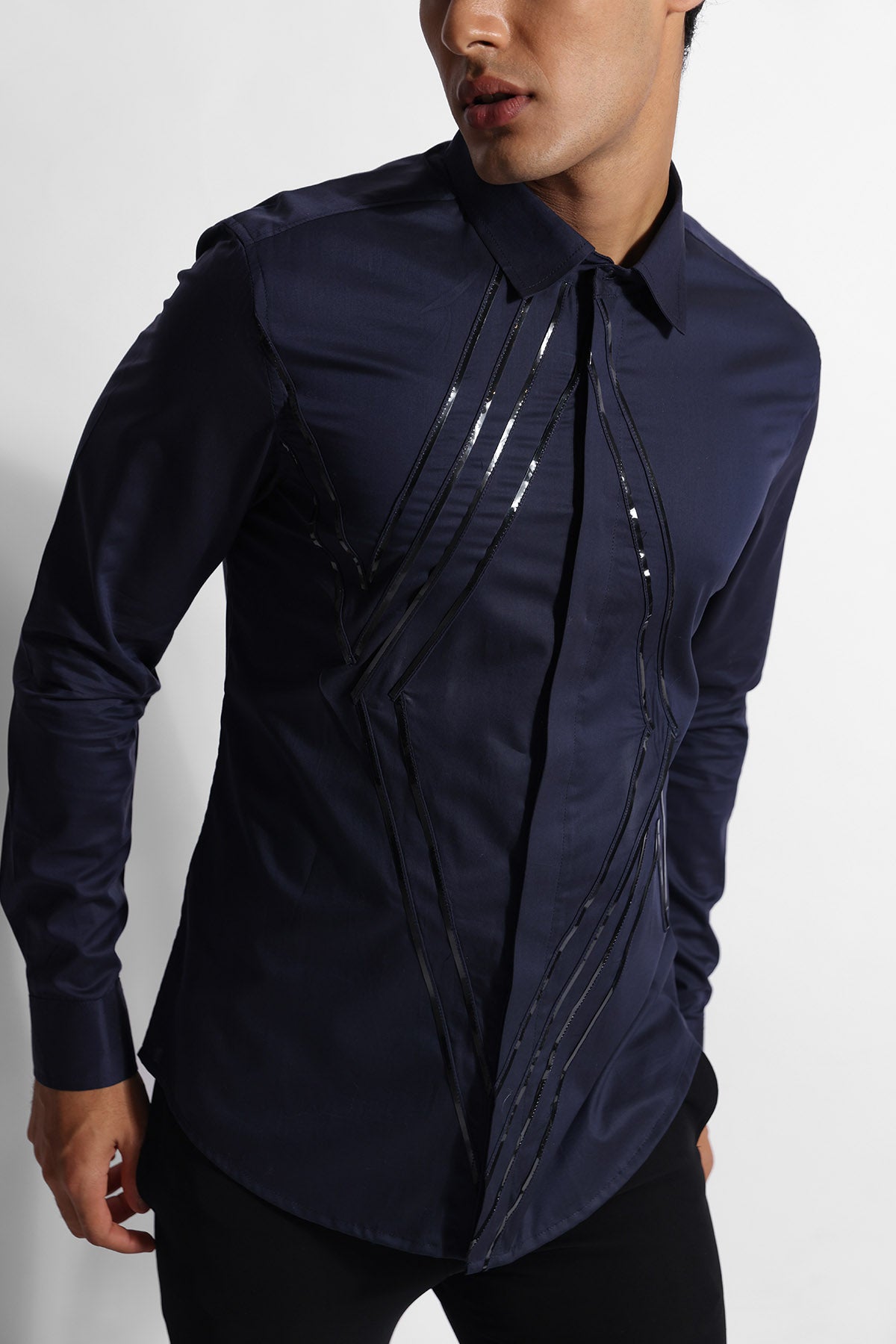 Blue Cotton Shiny Strips Shirt