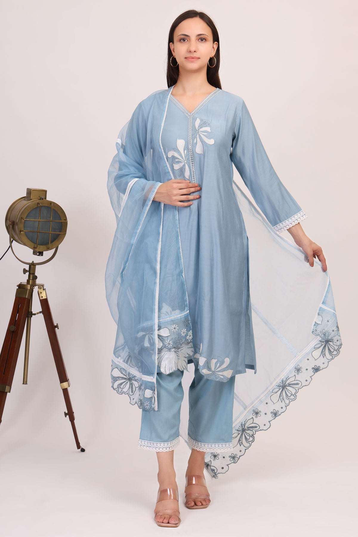 Simply Kitsch Blue Cotton Silk Kurta Set for women online at ScrollnShops