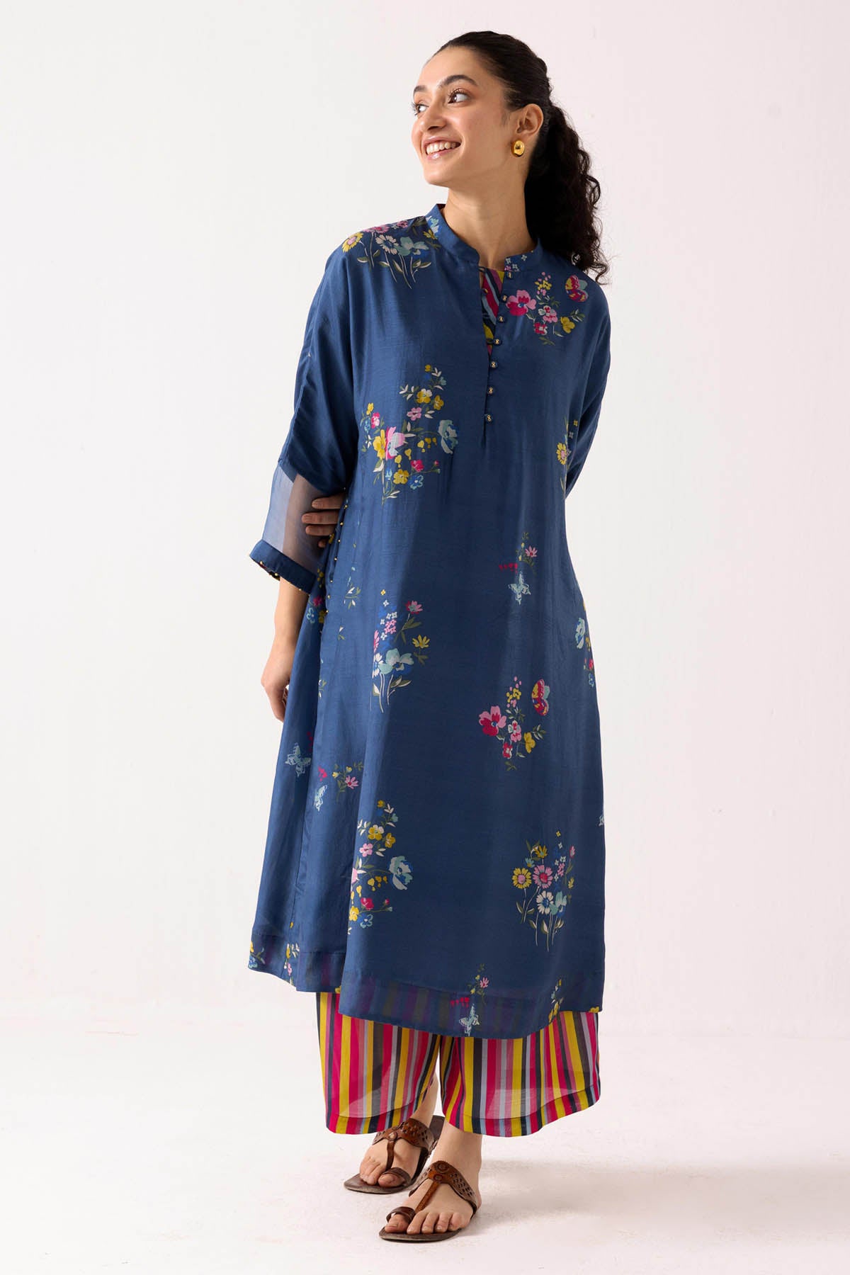 Blue Cotton Silk Palazzo Set
