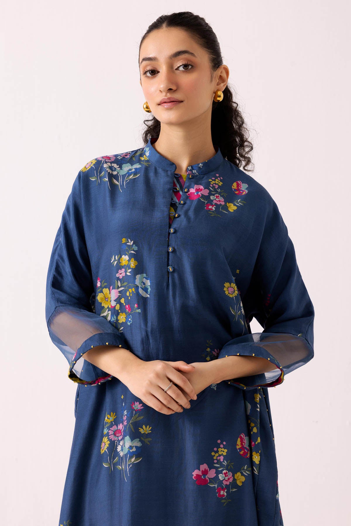 Blue Cotton Silk Palazzo Set