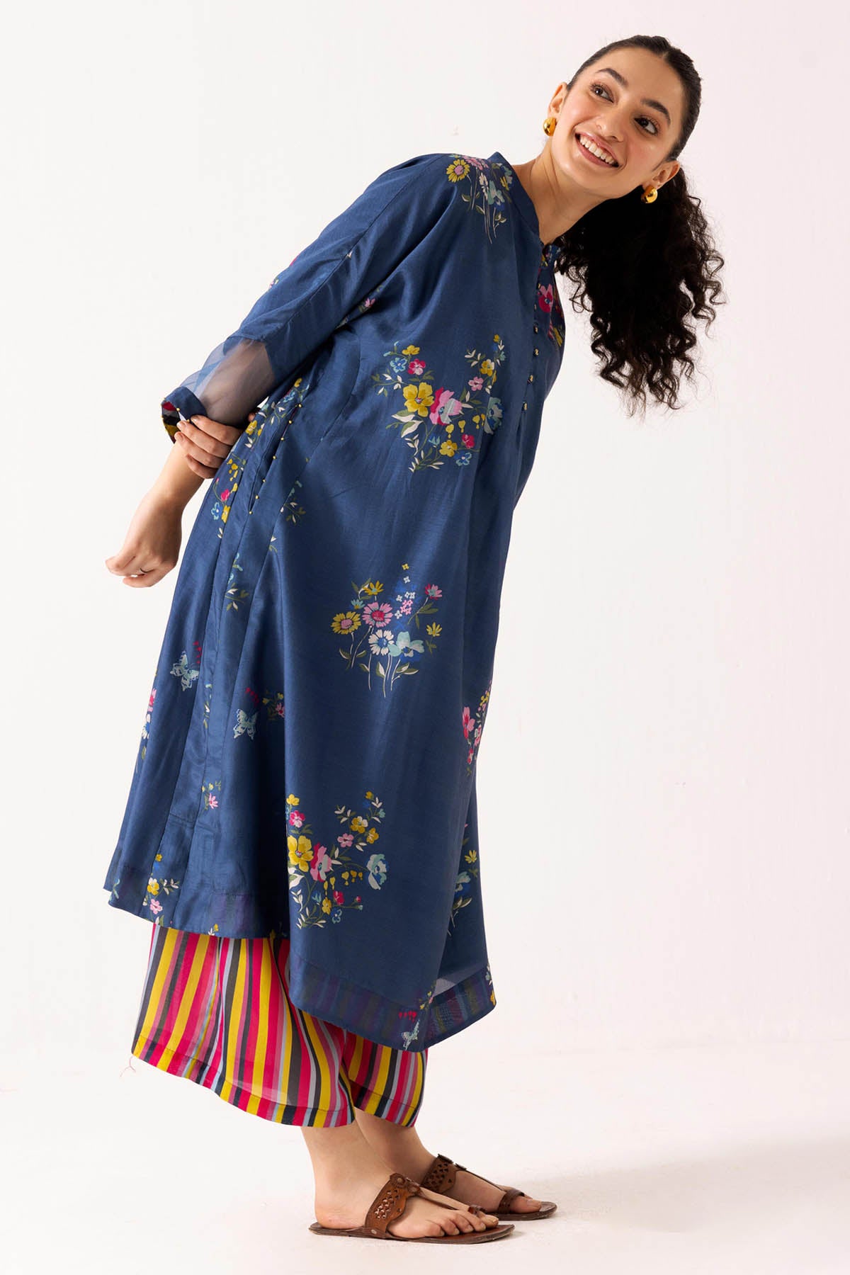 Blue Cotton Silk Palazzo Set