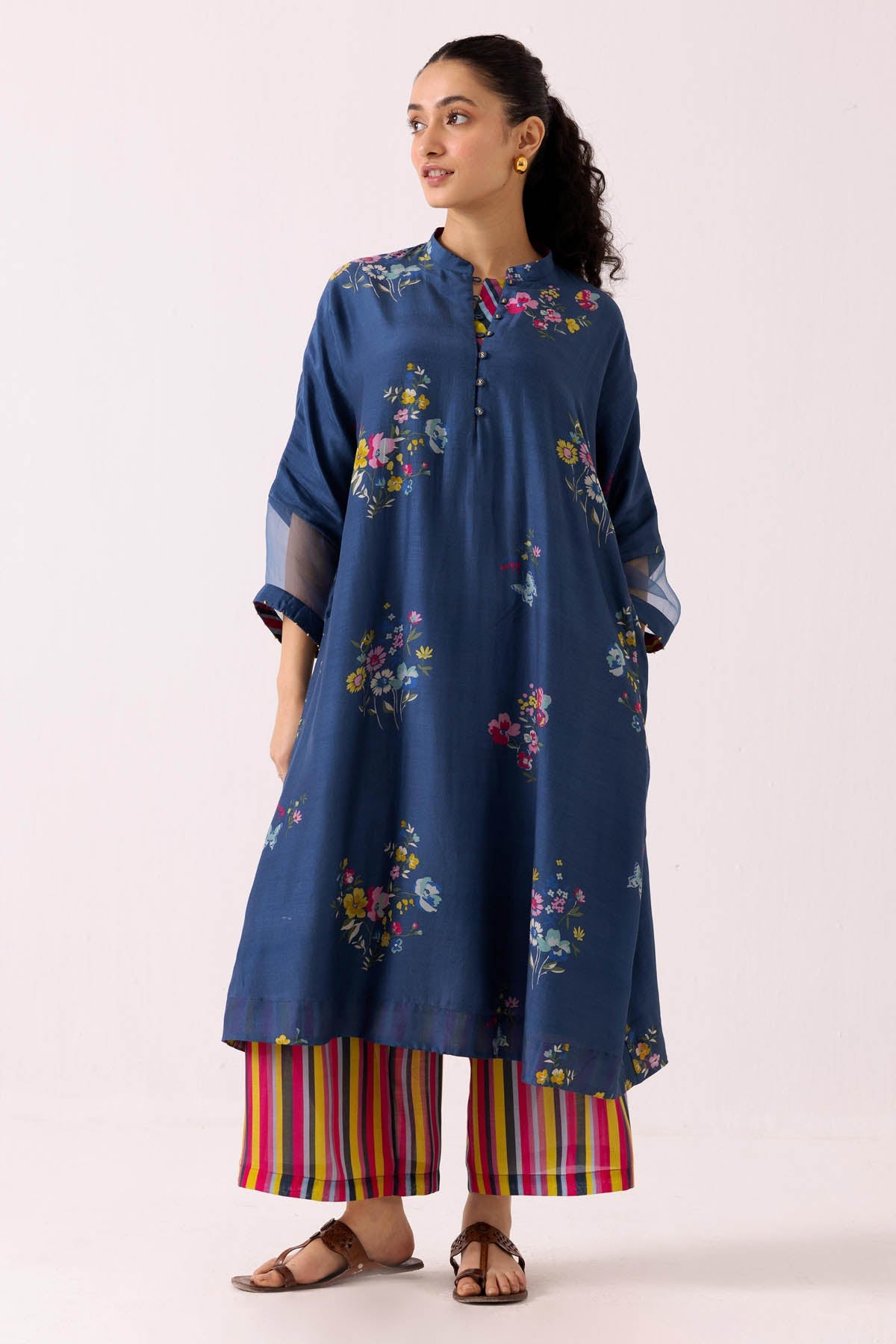 Buy Designer Blue Cotton Silk Palazzo Set Online at ScrollnShops