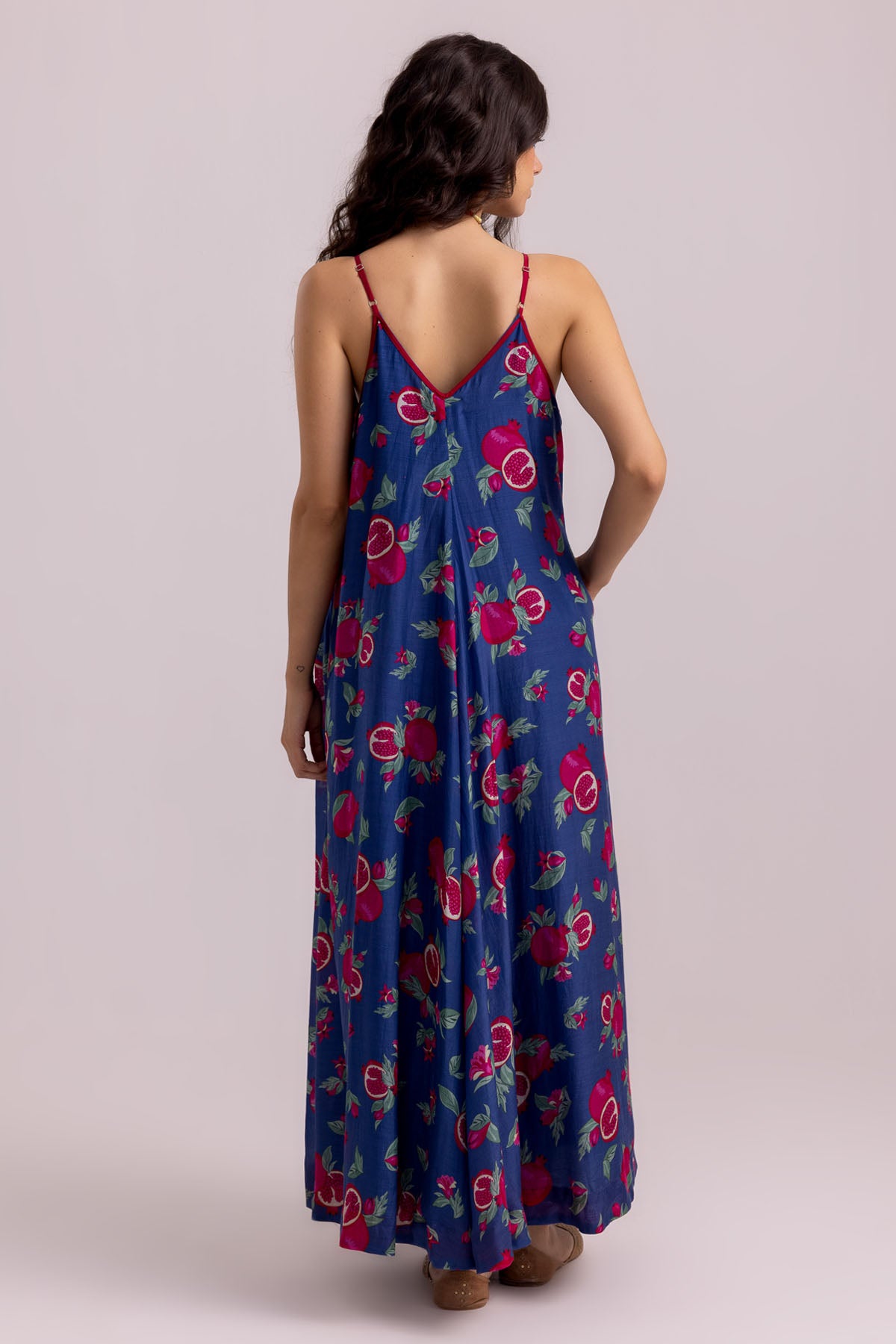Blue Cotton Silk Printed Dress