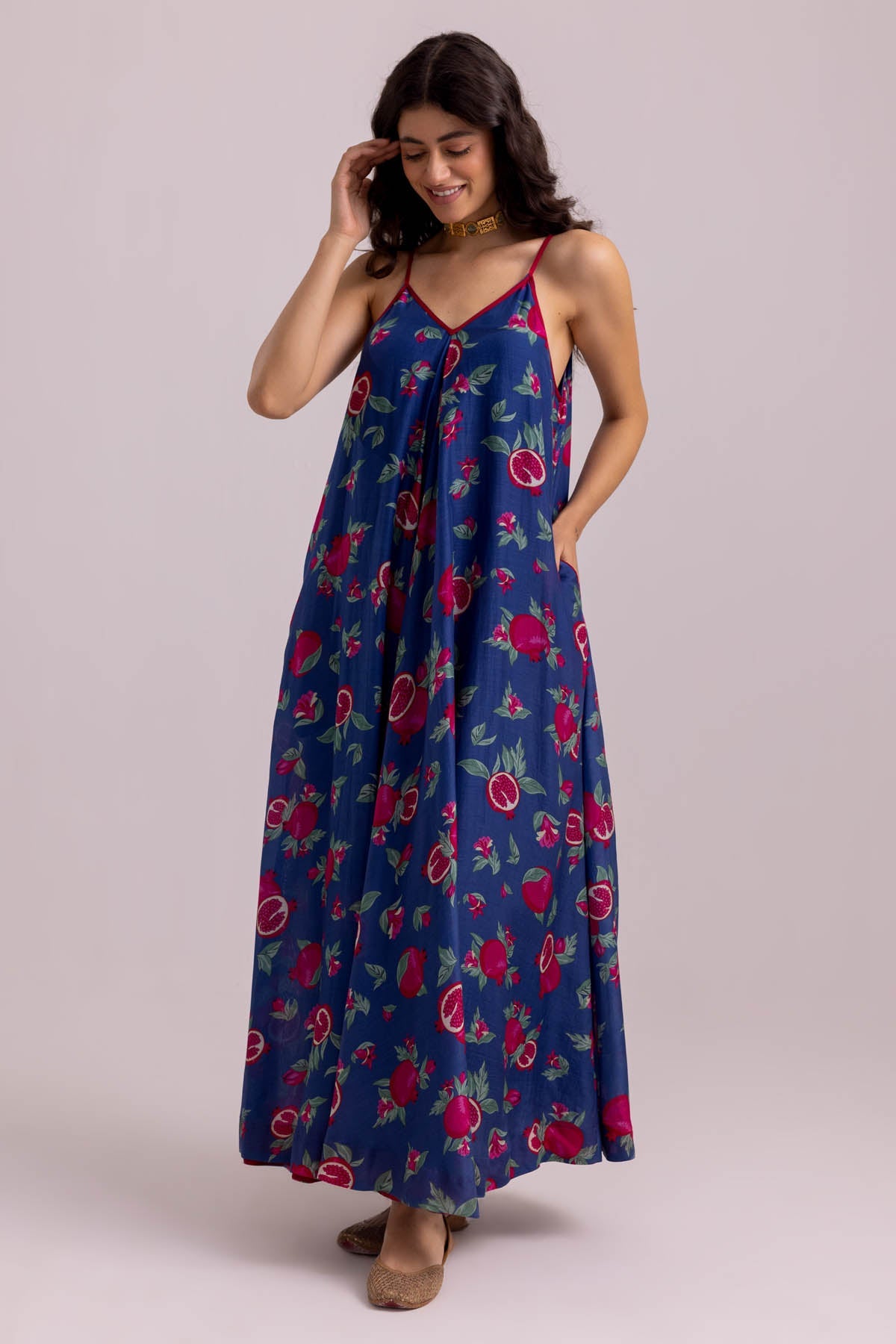 Label Shreya Sharma Blue Cotton Silk Printed Dress for women online at ScrollnShops